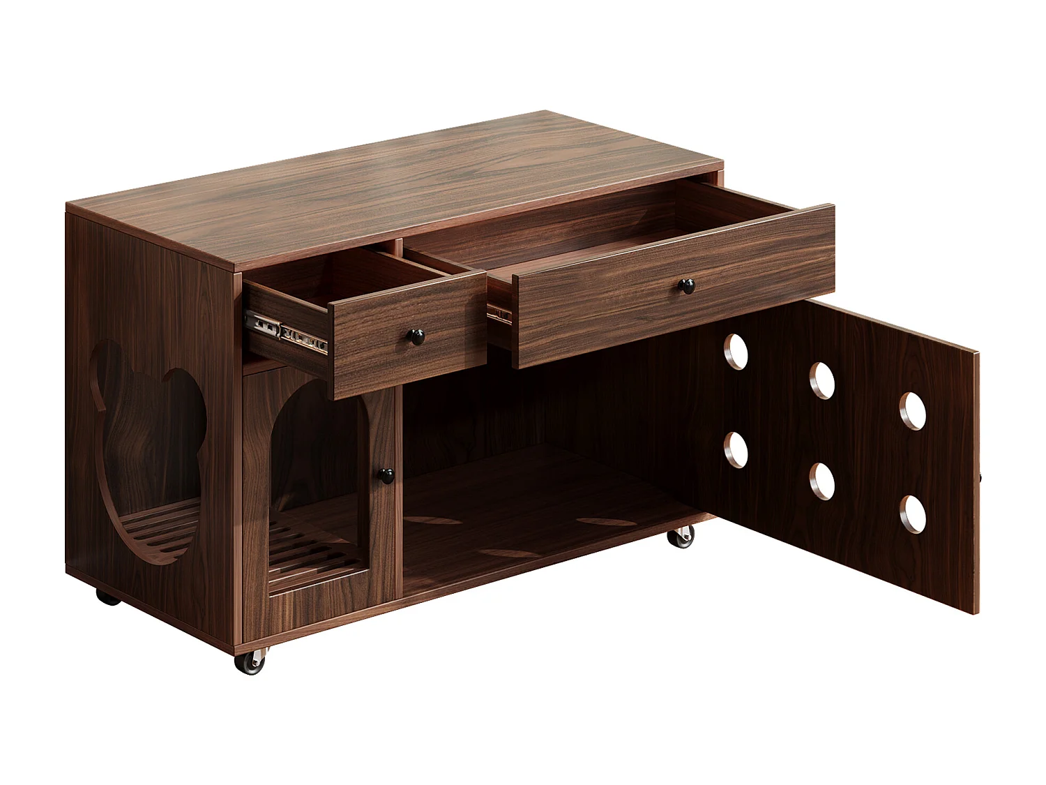 Dressoir op wielen - 100 x 45 x 66 cm - met uitneembare zandbak + geurisolatie - MDF - donkerbruin