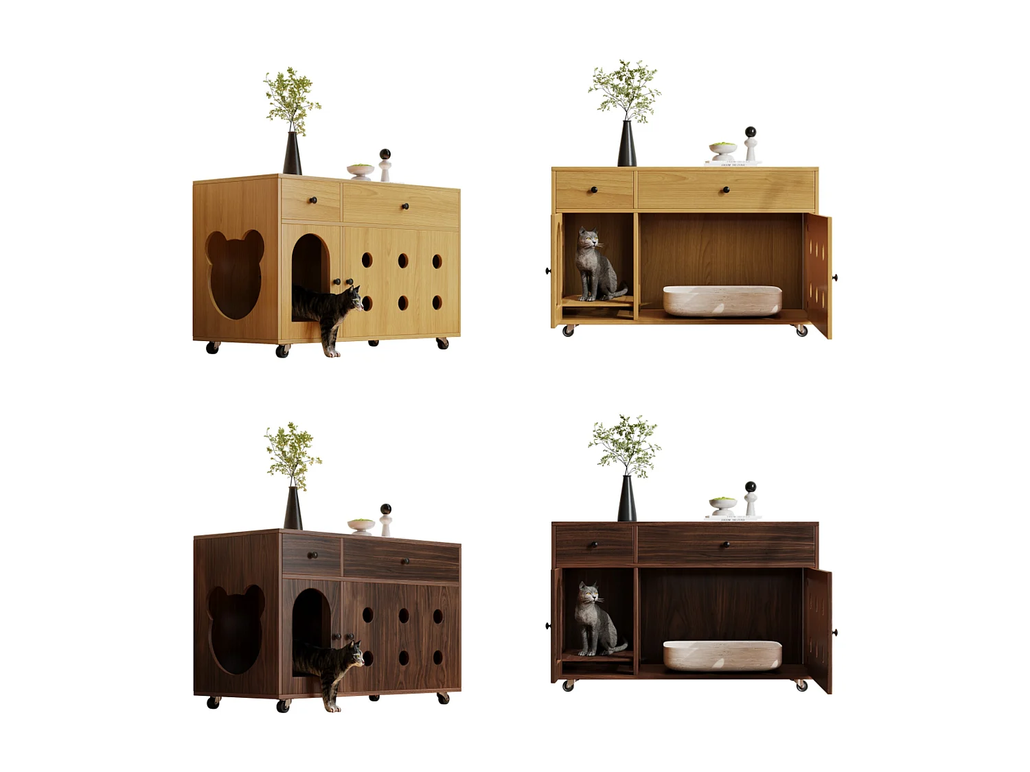 Dressoir op wielen - 100 x 45 x 66 cm - met uitneembare zandbak + geurisolatie - MDF - donkerbruin