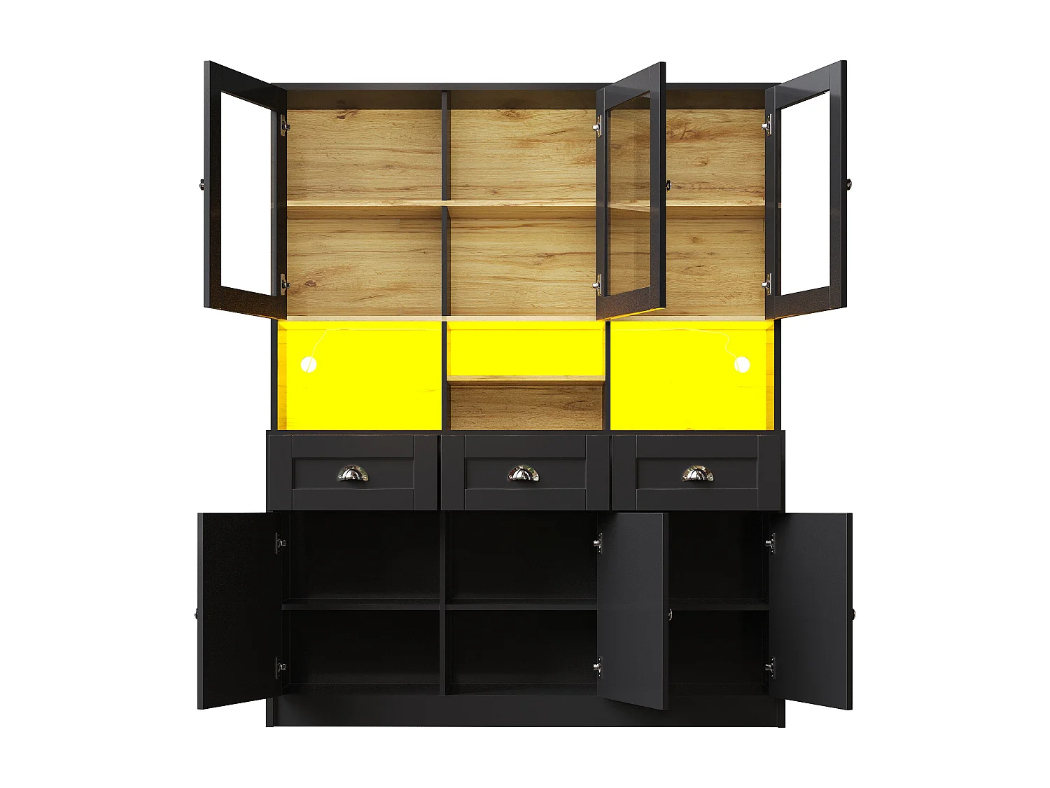 Wysoka komoda kuchenna - 140 x 40 x 175 cm - z drzwiami + diody LED + 3 szuflady - MDF - czarna