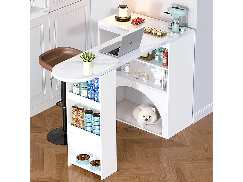 Ausziehbarer Barschrank - 120 x 40 x 100 cm - mit Stauraum + Platz für Haustiere - MDF - weiß