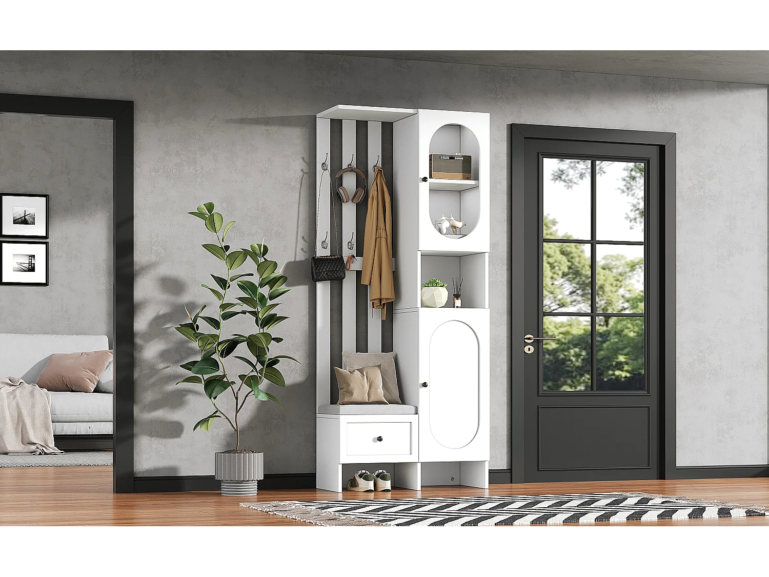 Guardaroba con 2 armadi - 85 x 33,5 x 200 cm - set guardaroba + panca portascarpe - truciolato - bianco