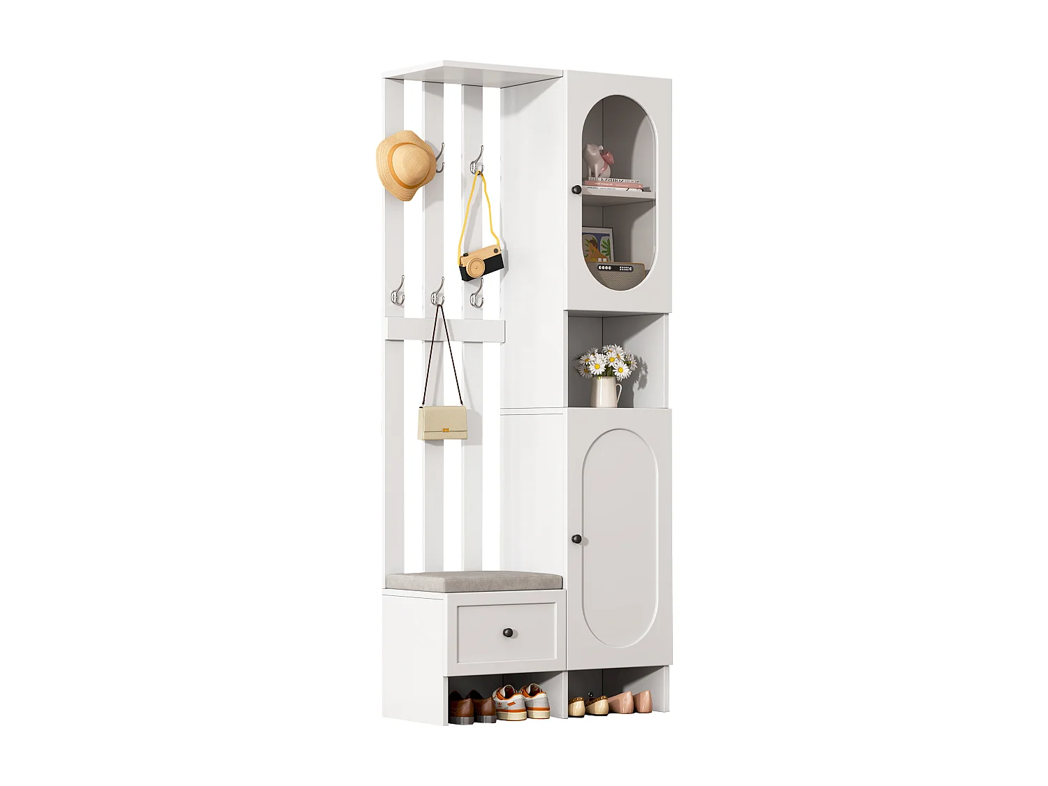 Guardaroba con 2 armadi - 85 x 33,5 x 200 cm - set guardaroba + panca portascarpe - truciolato - bianco