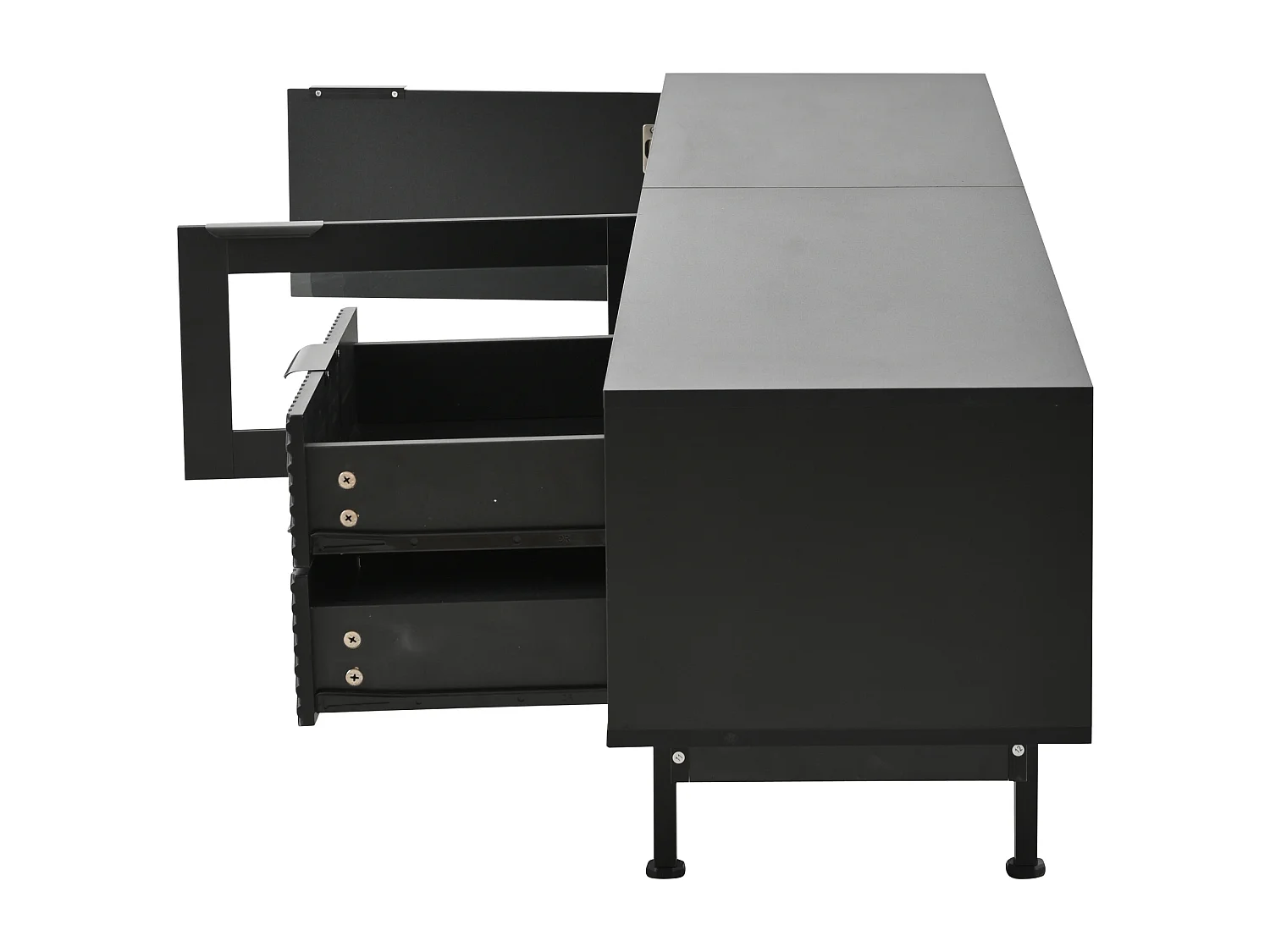 Moderner TV-Schrank - 200 x 40 x 50,5 cm - mit 2 Türen + 2 Schubladen - für 80 Zoll Fernseher - Spanplatte - Schwarz