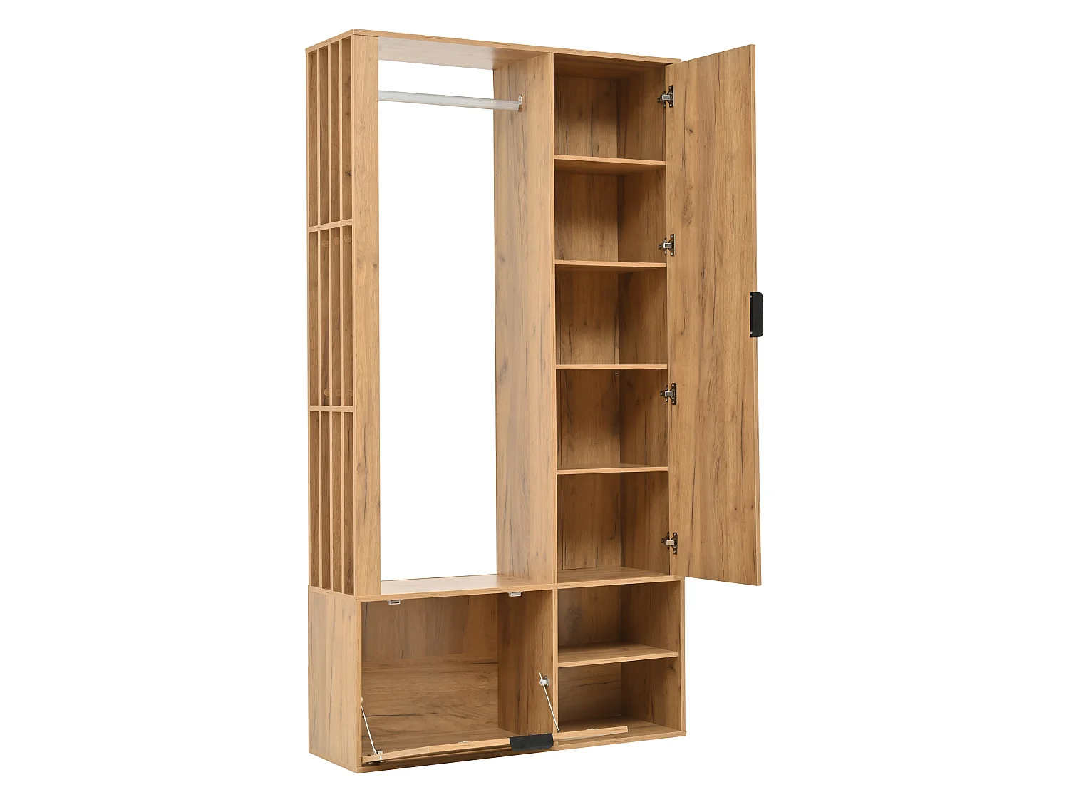 Guarda-roupa 6 em 1 - 100 x 33 x 190 cm - com espelho + cabideiro + 2 portas - aglomerado - natural