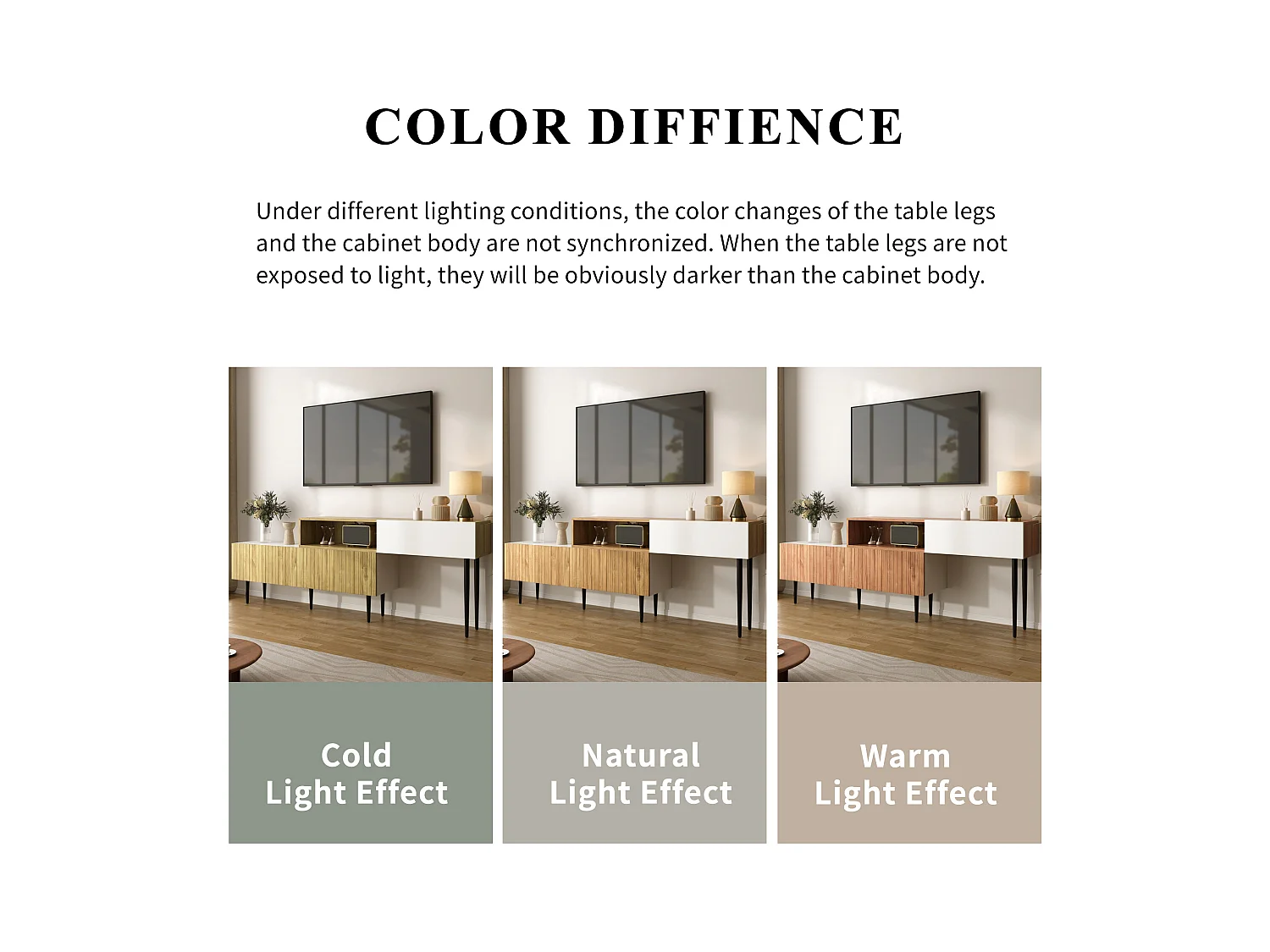 Meuble TV à longueur réglable - 220 x 30 x 63.4 cm - modulaire en 2 parties - MDF - naturel