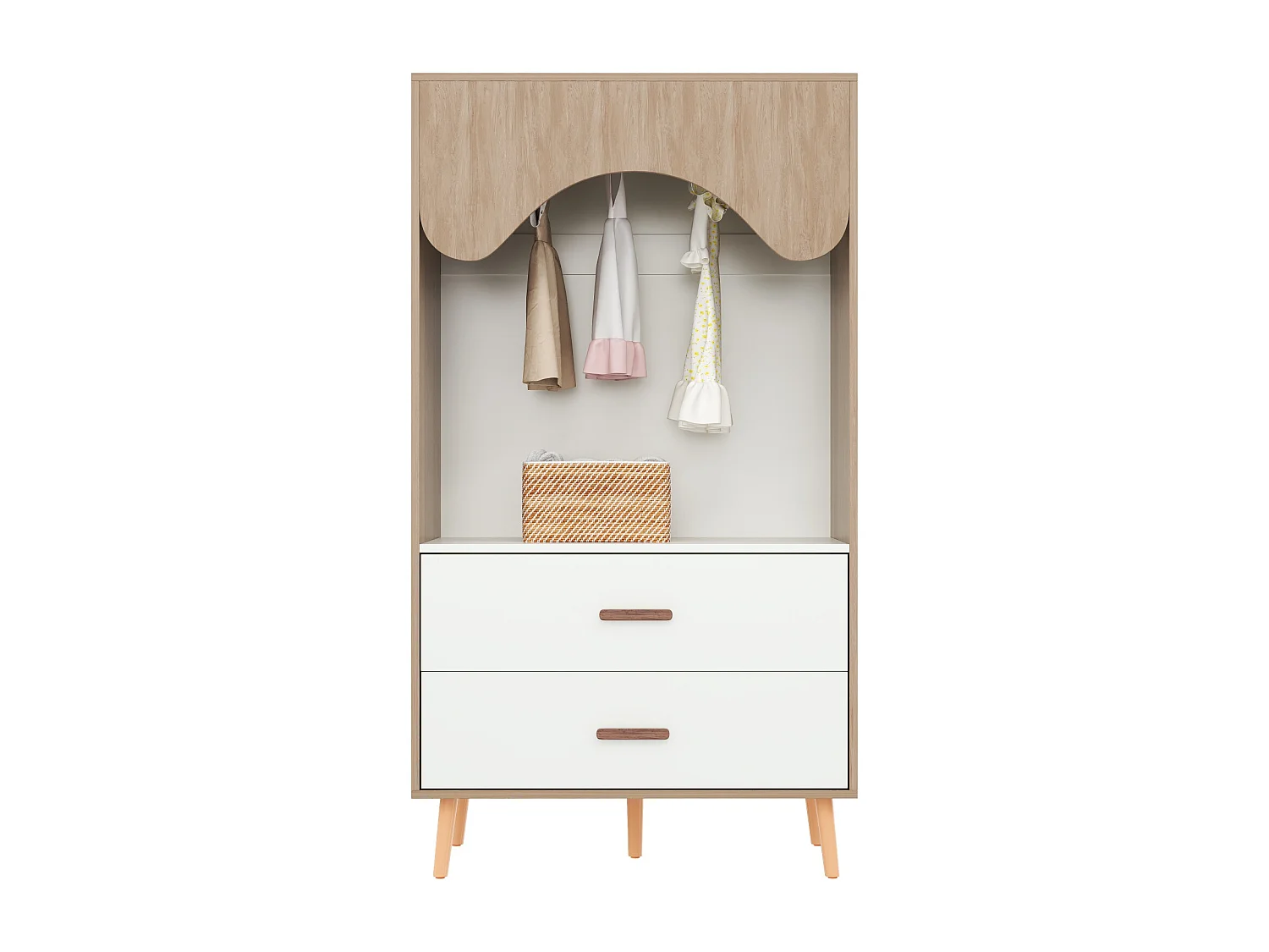 Kinderkleiderschrank - 80 x 46 x 141,5 cm - mit Kleiderstange + 2 Schubladen - Spanplatte - Natur