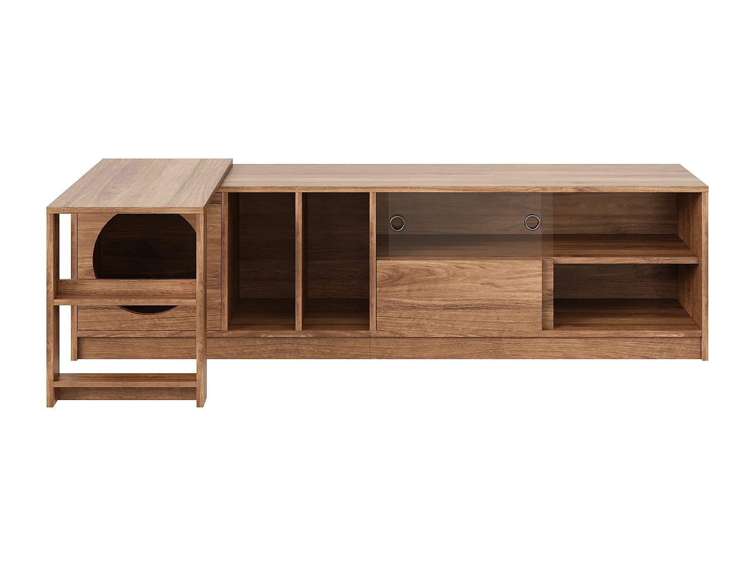 Mobile TV girevole - 180(+80) x 40 x 51,5 cm - con zona riposo per gatti + ante - MDF - naturale