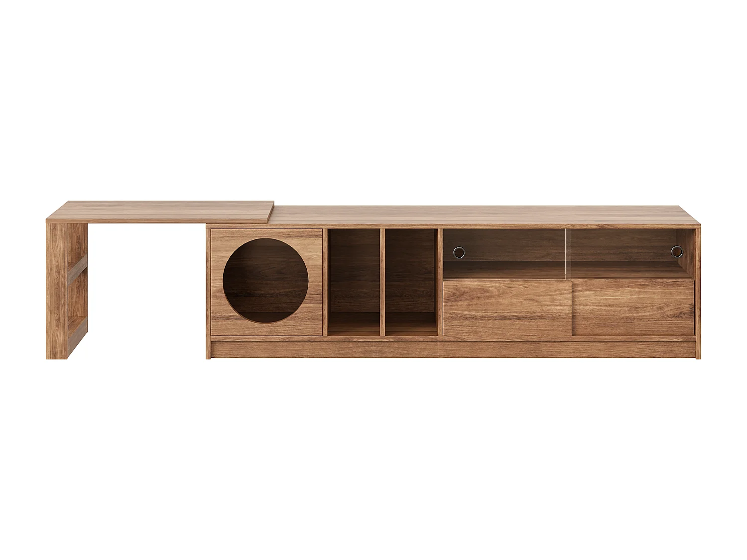 Mobile TV girevole - 180(+80) x 40 x 51,5 cm - con zona riposo per gatti + ante - MDF - naturale