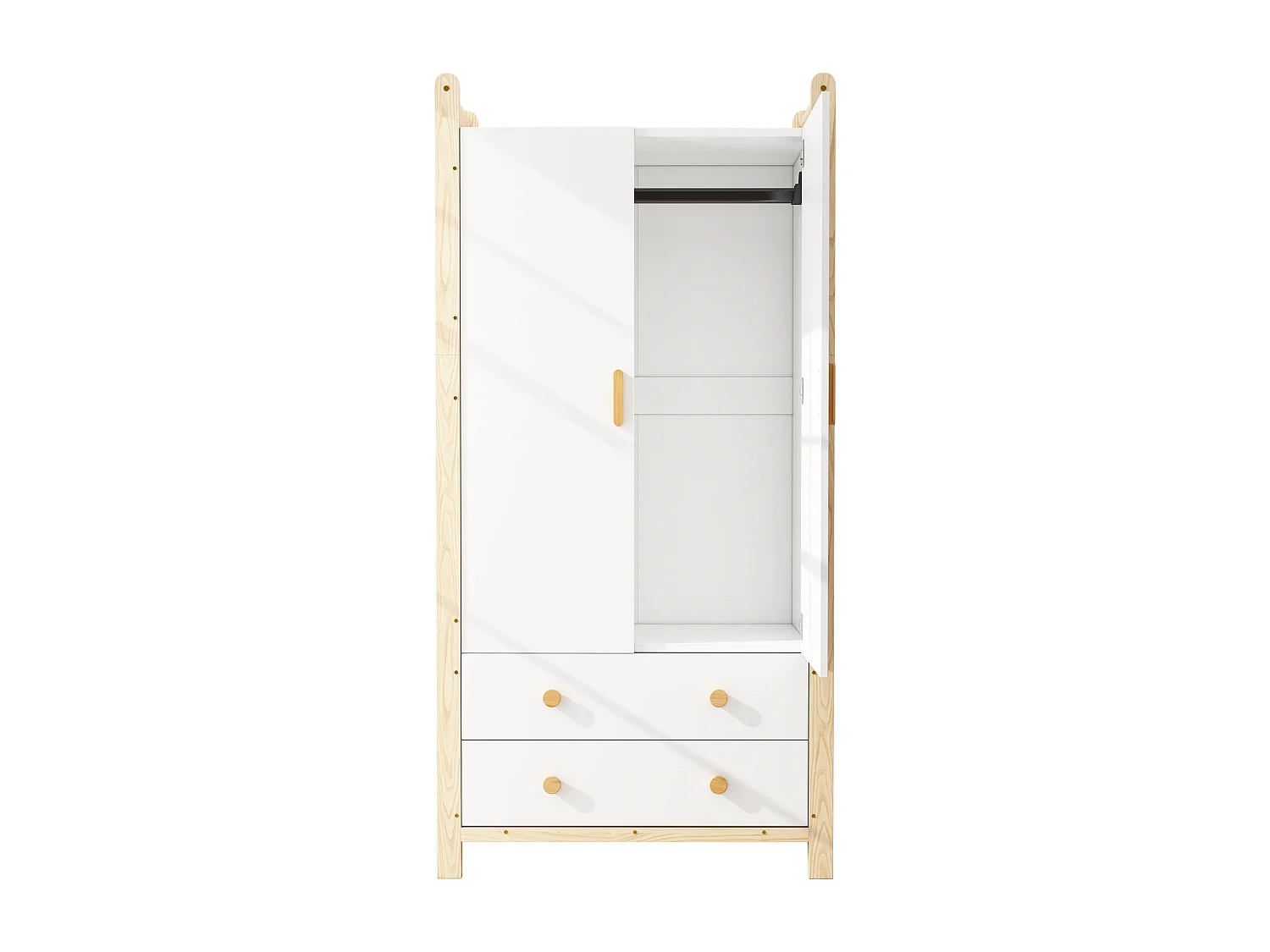 Armoire pour enfant - 90 x 45 x 180 cm - avec 2 portes + tringle à vêtements + 2 tiroirs - aggloméré - blanc