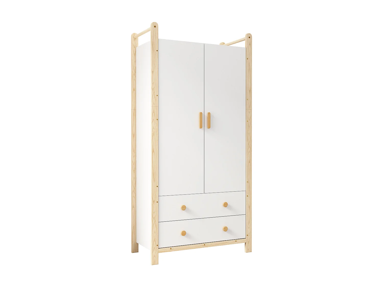 Armoire pour enfant - 90 x 45 x 180 cm - avec 2 portes + tringle à vêtements + 2 tiroirs - aggloméré - blanc
