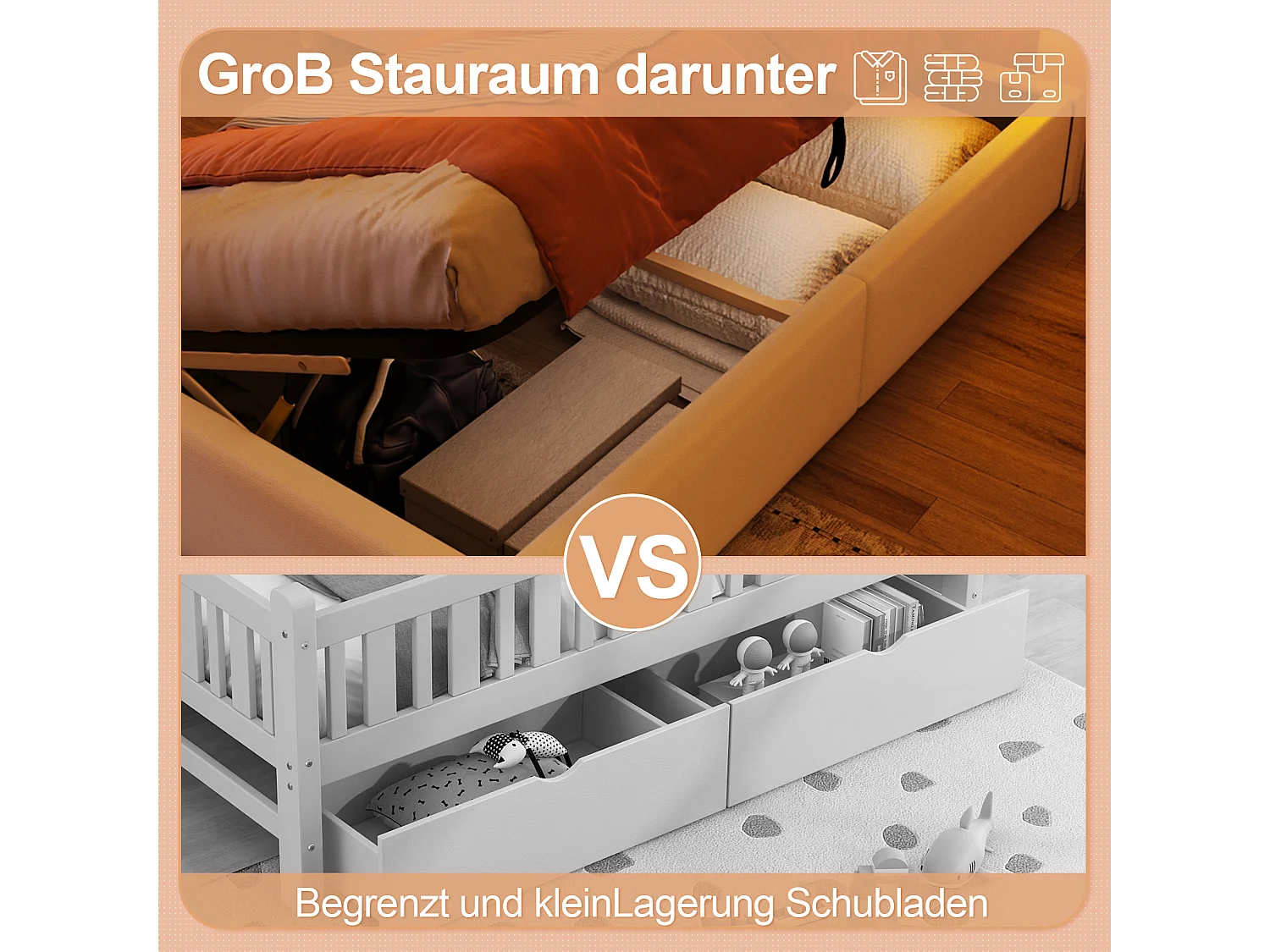 Letto contenitore per bambini - 90 x 200 cm - contenitore idraulico - con LED + testiera regolabile - PU - bianco