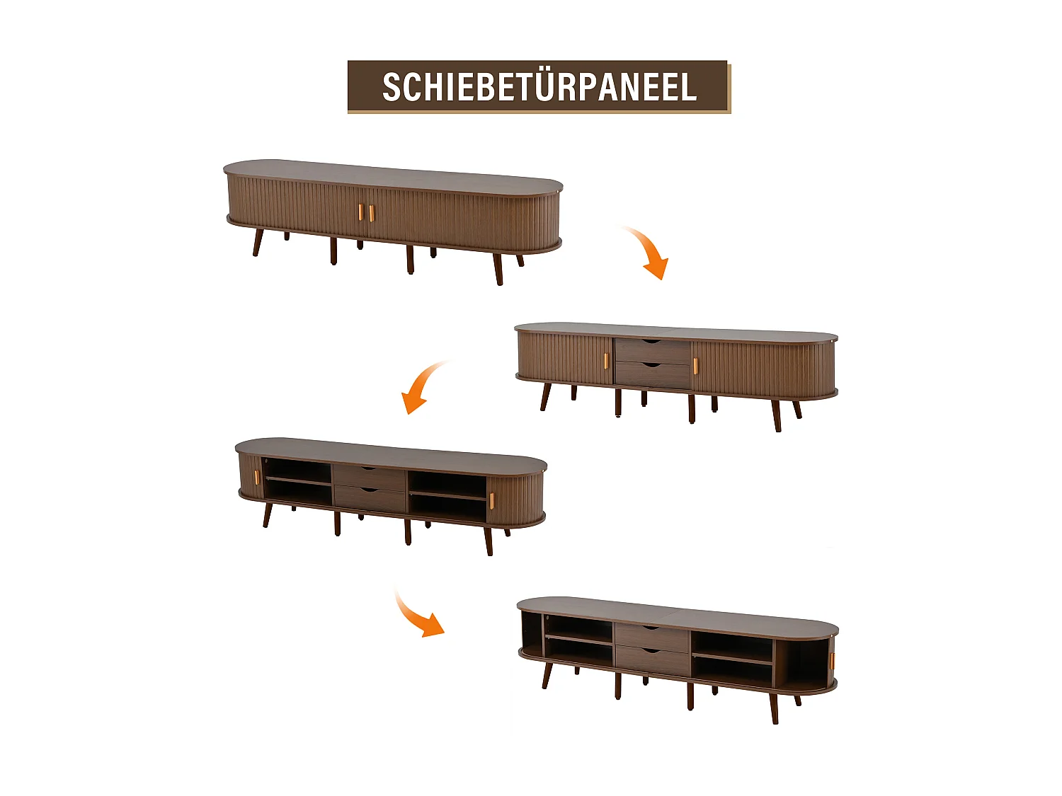 Woonkamer TV-meubel - 175 x 40 x 42 cm - met 2 lades + telescopische deuren - MDF - donker naturel