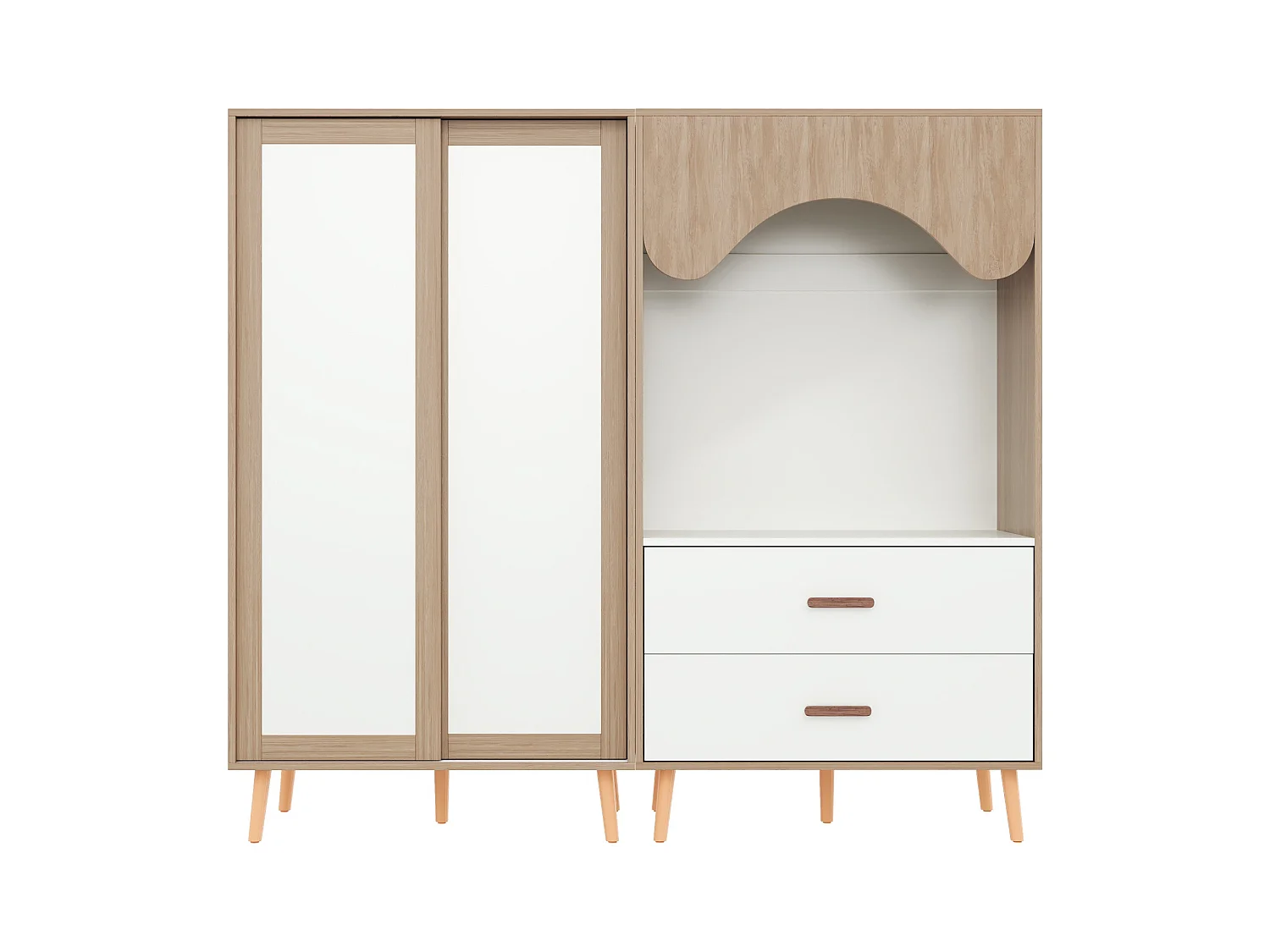 Ensemble Armoire pour enfants - 80(160) x 46 x 141.5 cm - avec portes coulissantes + 2 tiroirs - MDF - naturel