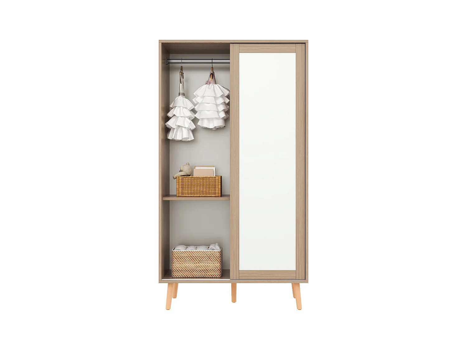 Ensemble Armoire pour enfants - 80(160) x 46 x 141.5 cm - avec portes coulissantes + 2 tiroirs - MDF - naturel