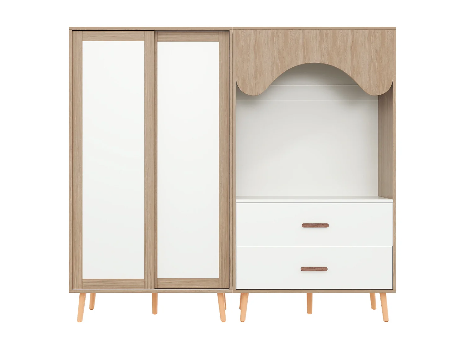 Kindergarderobeset - 80(160) x 46 x 141,5 cm - met schuifdeuren + 2 laden - MDF - naturel