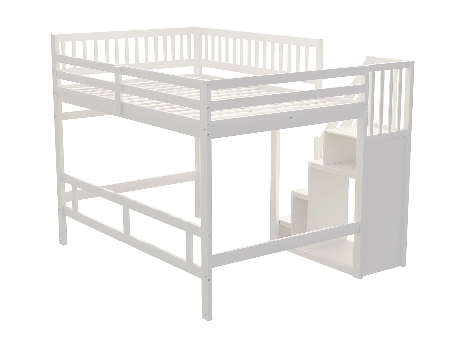 Lit mezzanine pour enfant - 140 x 200 cm - escalier avec meuble de rangement - bois - blanc
