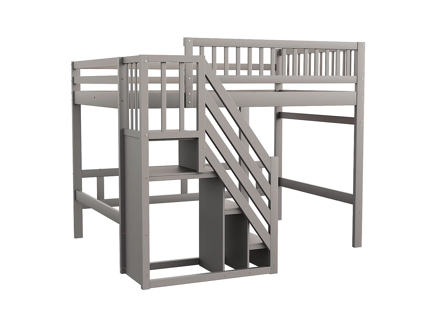Lit mezzanine pour enfant - 140 x 200 cm - escalier avec meuble de rangement - bois - gris