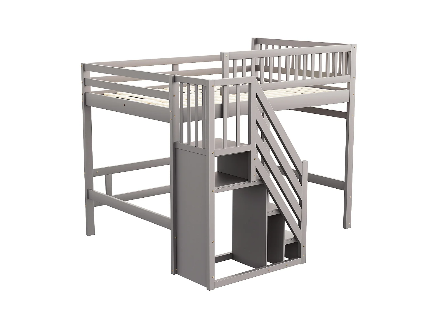 Lit mezzanine pour enfant - 140 x 200 cm - escalier avec meuble de rangement - bois - gris