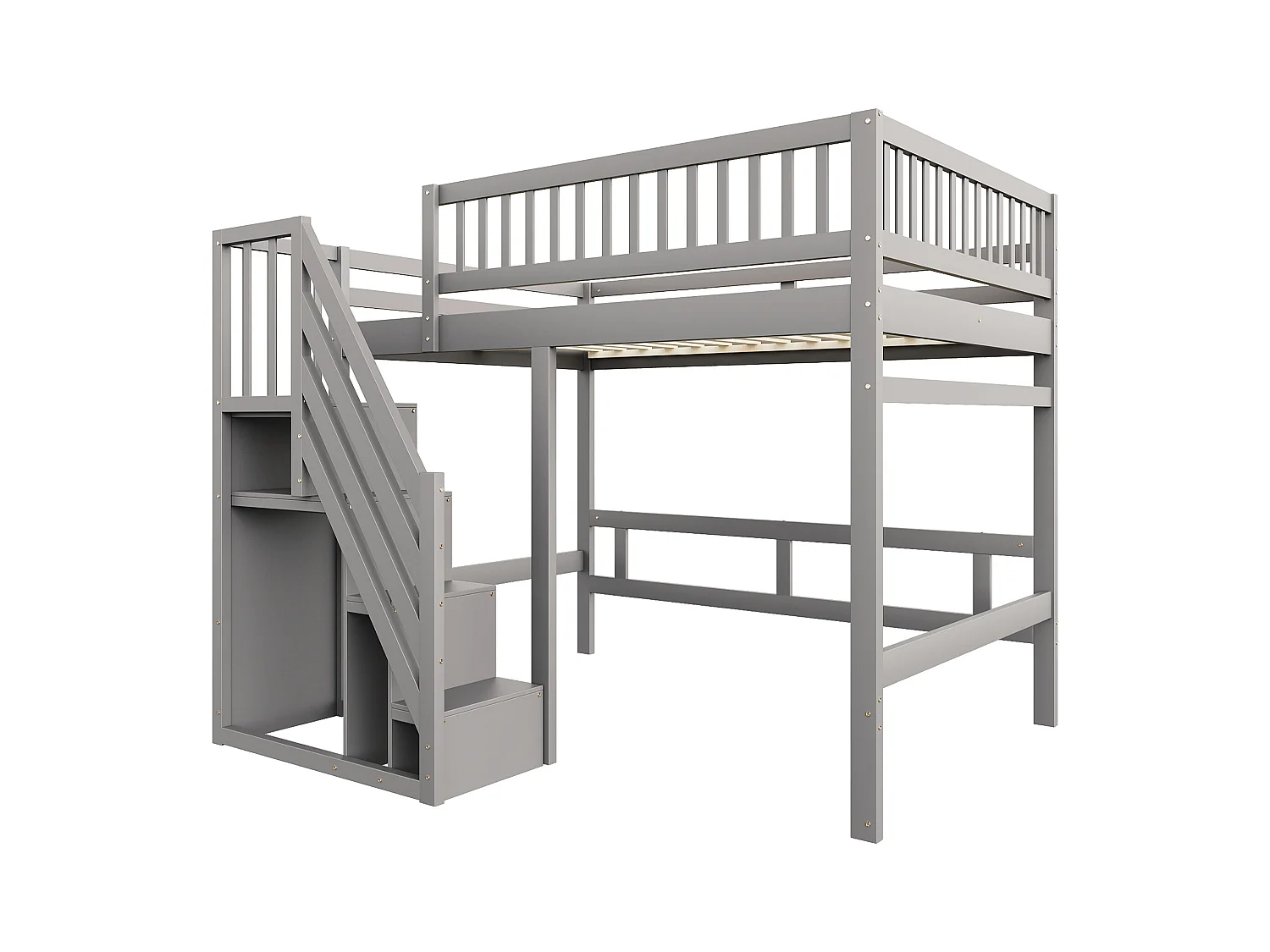 Lit mezzanine pour enfant - 140 x 200 cm - escalier avec meuble de rangement - bois - gris