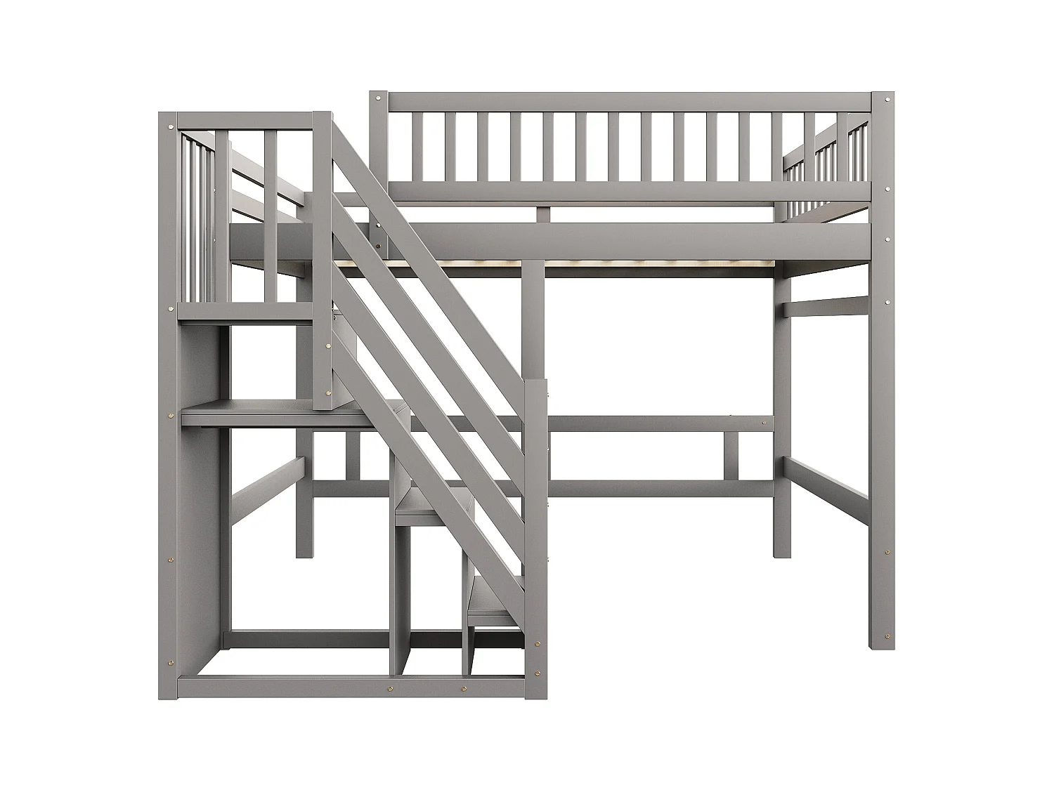 Lit mezzanine pour enfant - 140 x 200 cm - escalier avec meuble de rangement - bois - gris