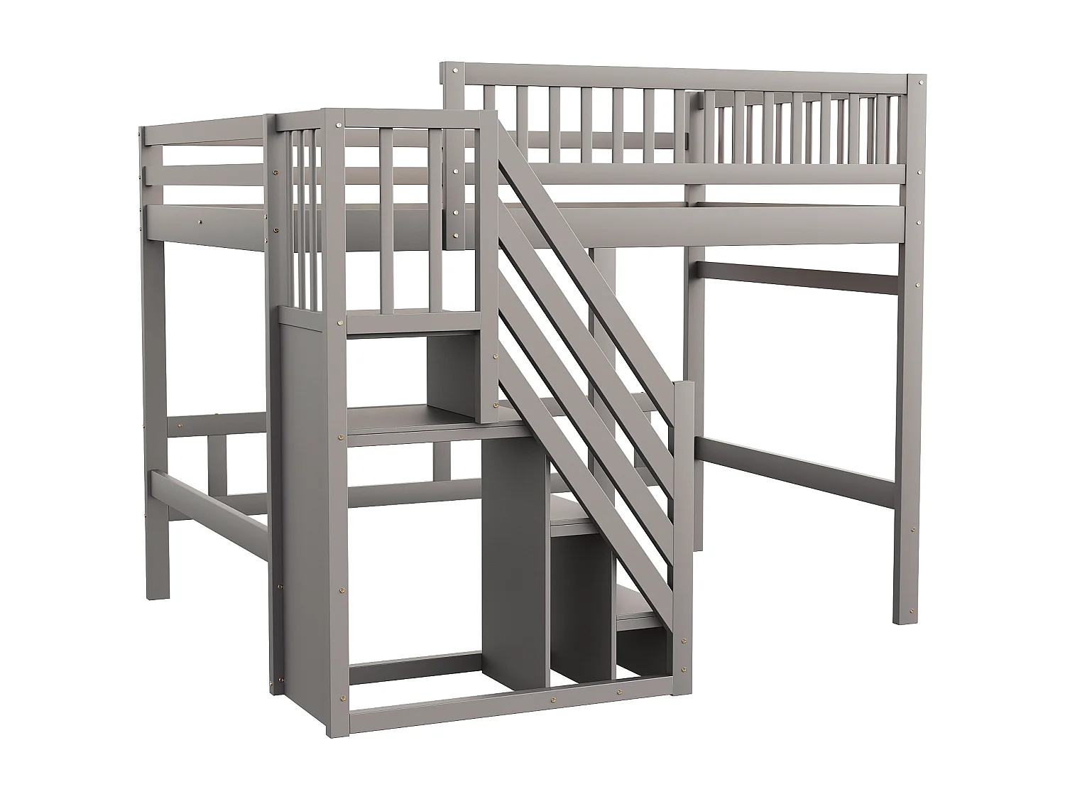 Lit mezzanine pour enfant - 140 x 200 cm - escalier avec meuble de rangement - bois - gris