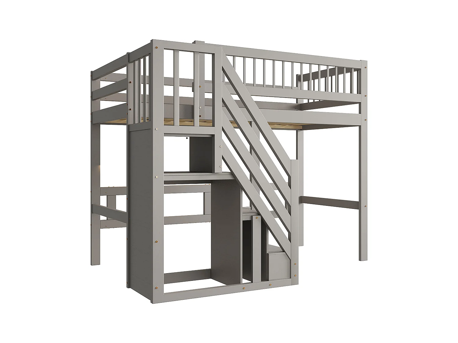 Lit mezzanine pour enfant - 90 x 200 cm - escalier avec meuble de rangement - bois - gris