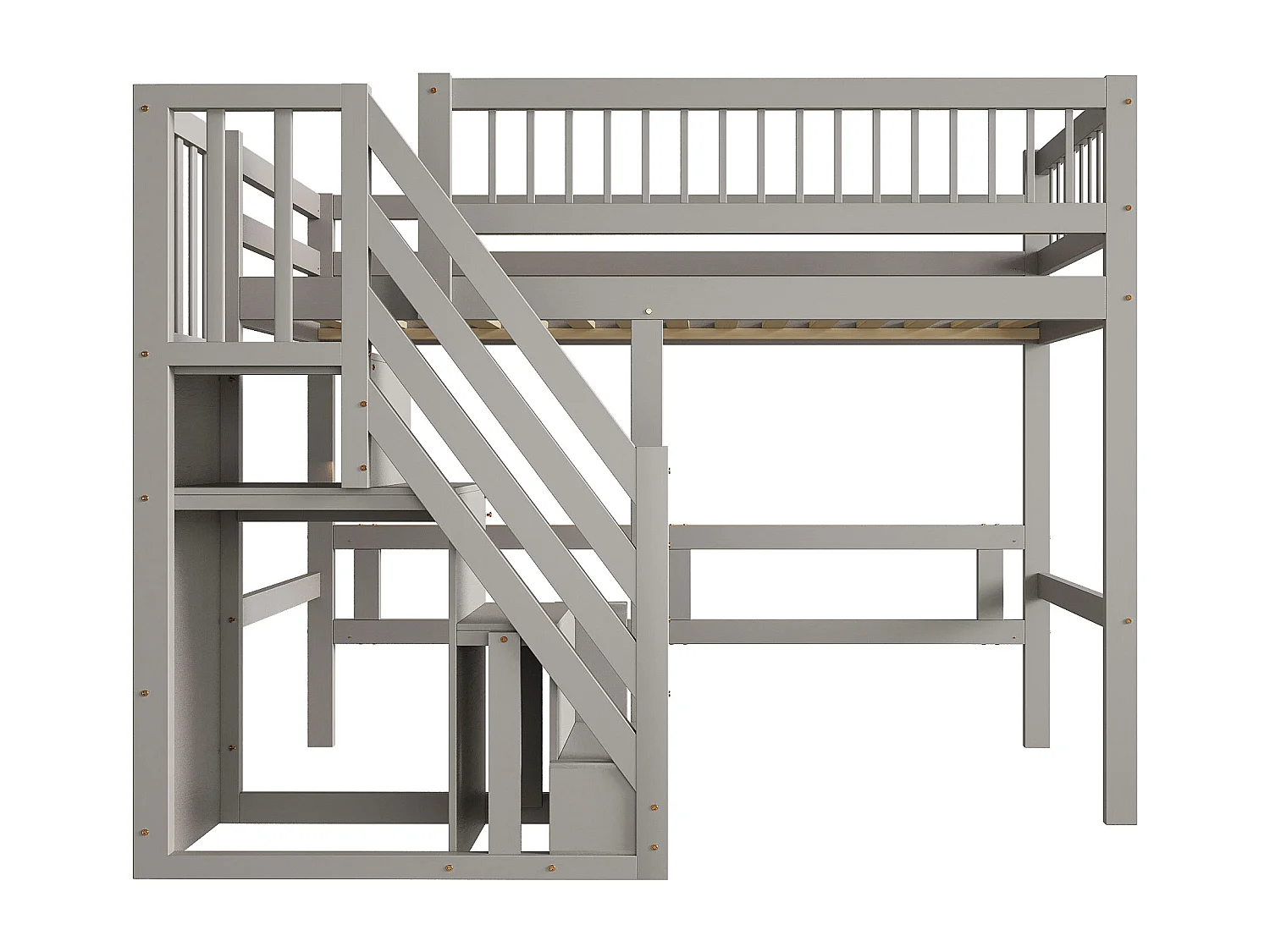 Lit mezzanine pour enfant - 90 x 200 cm - escalier avec meuble de rangement - bois - gris