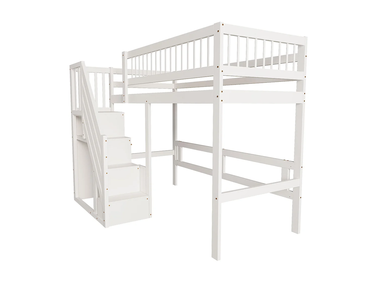 Lit mezzanine pour enfant - 90 x 200 cm - escalier avec meuble de rangement - bois - blanc