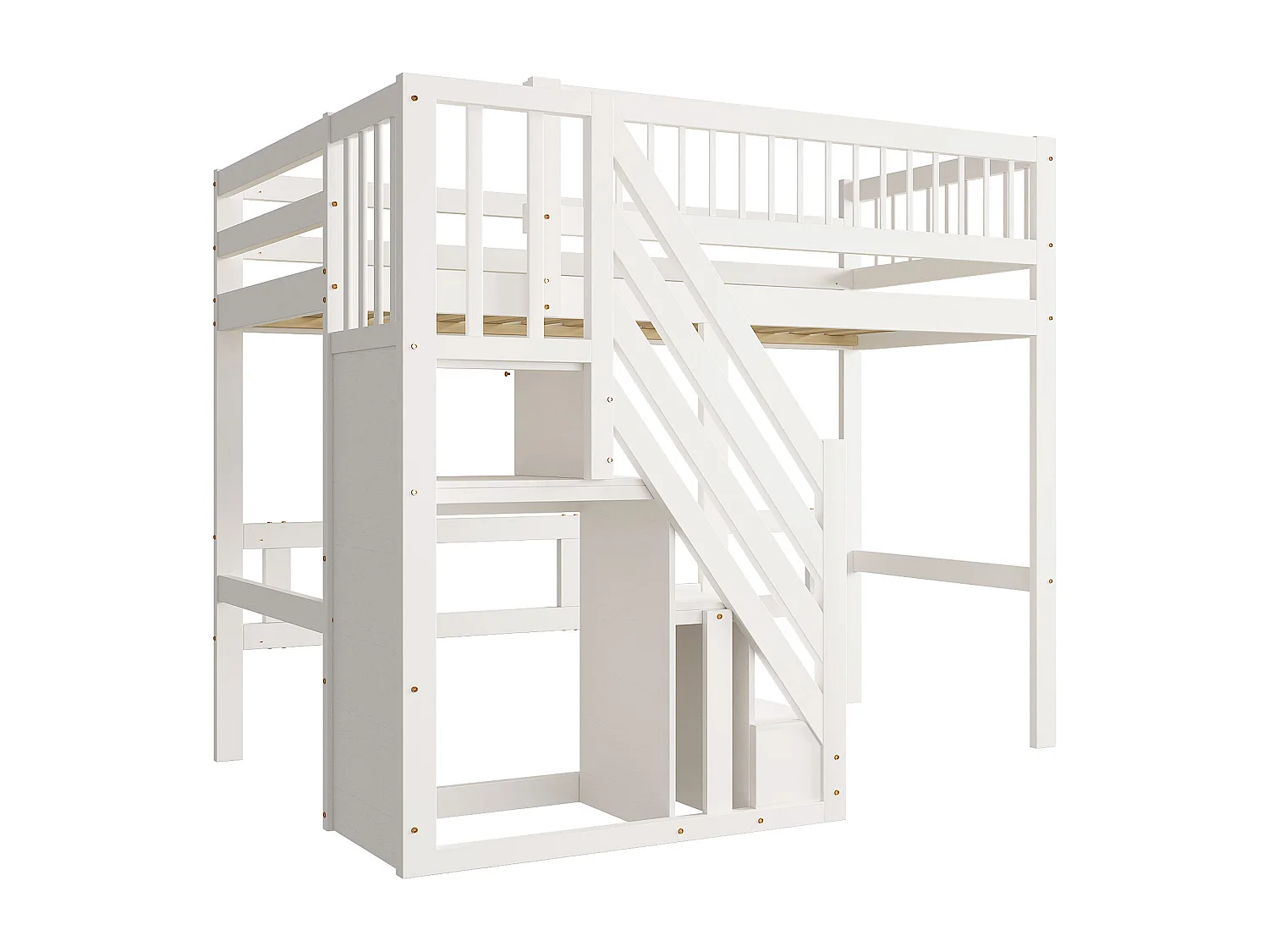 Lit mezzanine pour enfant - 90 x 200 cm - escalier avec meuble de rangement - bois - blanc