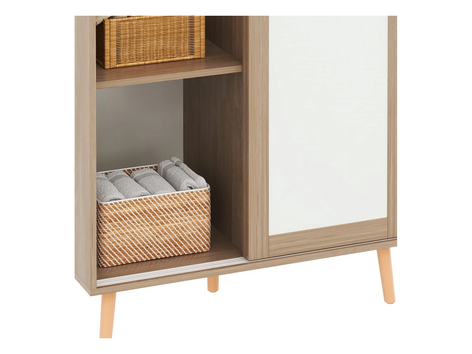 Armoire pour enfants - 80 x 46 x 141.5 cm - avec portes coulissantes + tringle à vêtements - bois - naturel