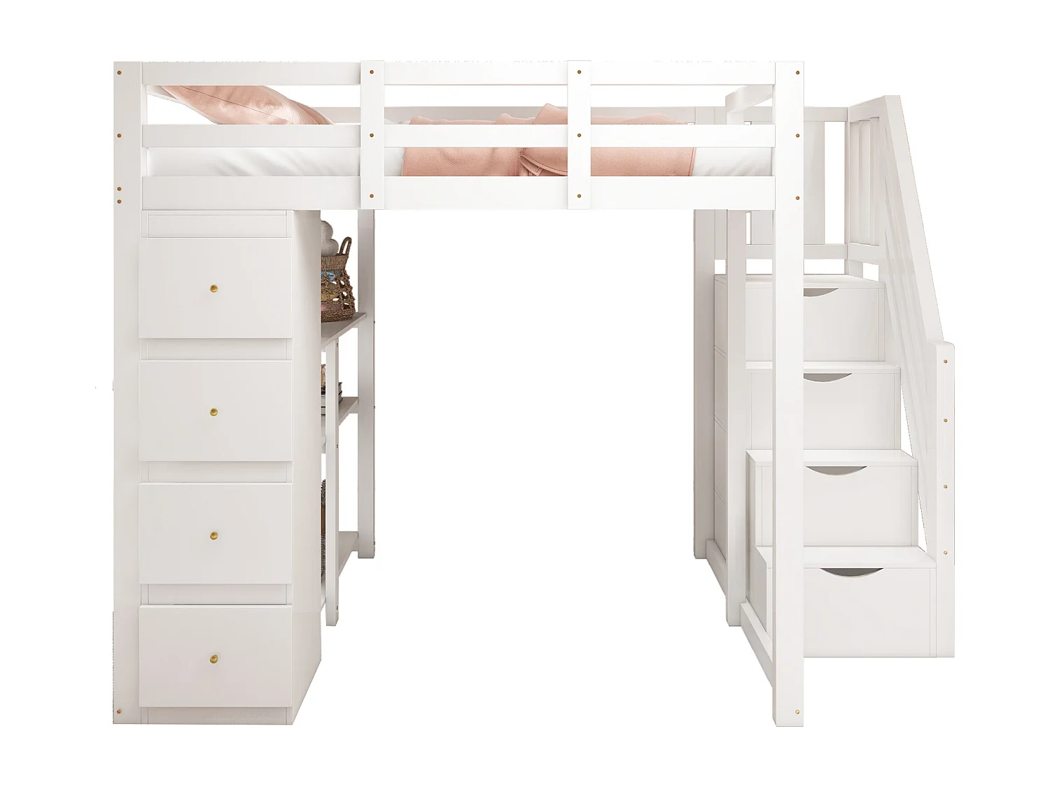 Letto a soppalco per bambini - 140 x 200 cm - con 4 cassetti + scaletta portaoggetti - legno - bianco