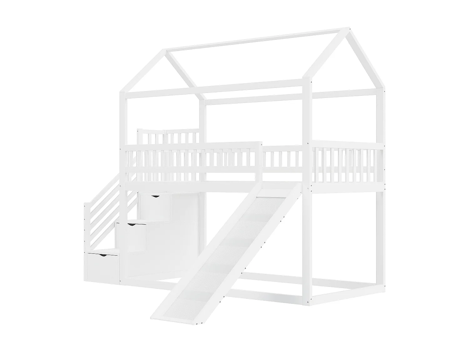 Lit mezzanine pour enfant - 90 x 200 cm - avec toboggan + échelle de rangement - bois - blanc