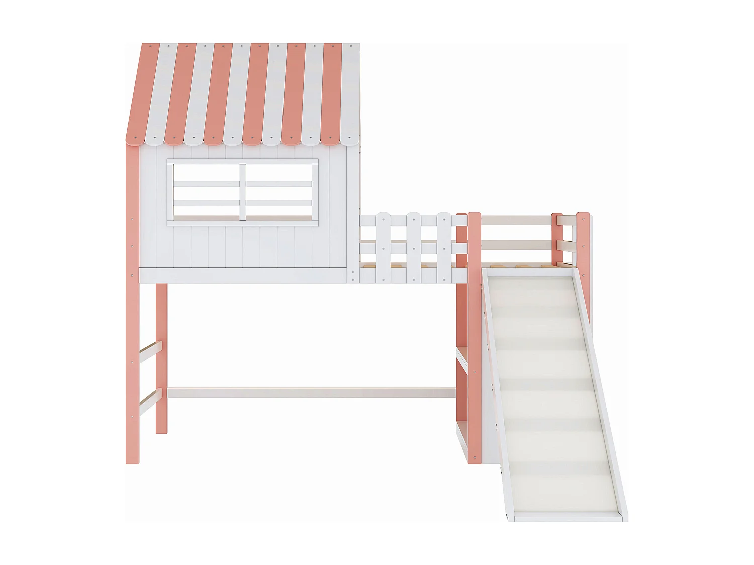 Lit mezzanine enfant - 90 x 200 cm - avec échelle + toboggan + étagère de rangement - bois - rose