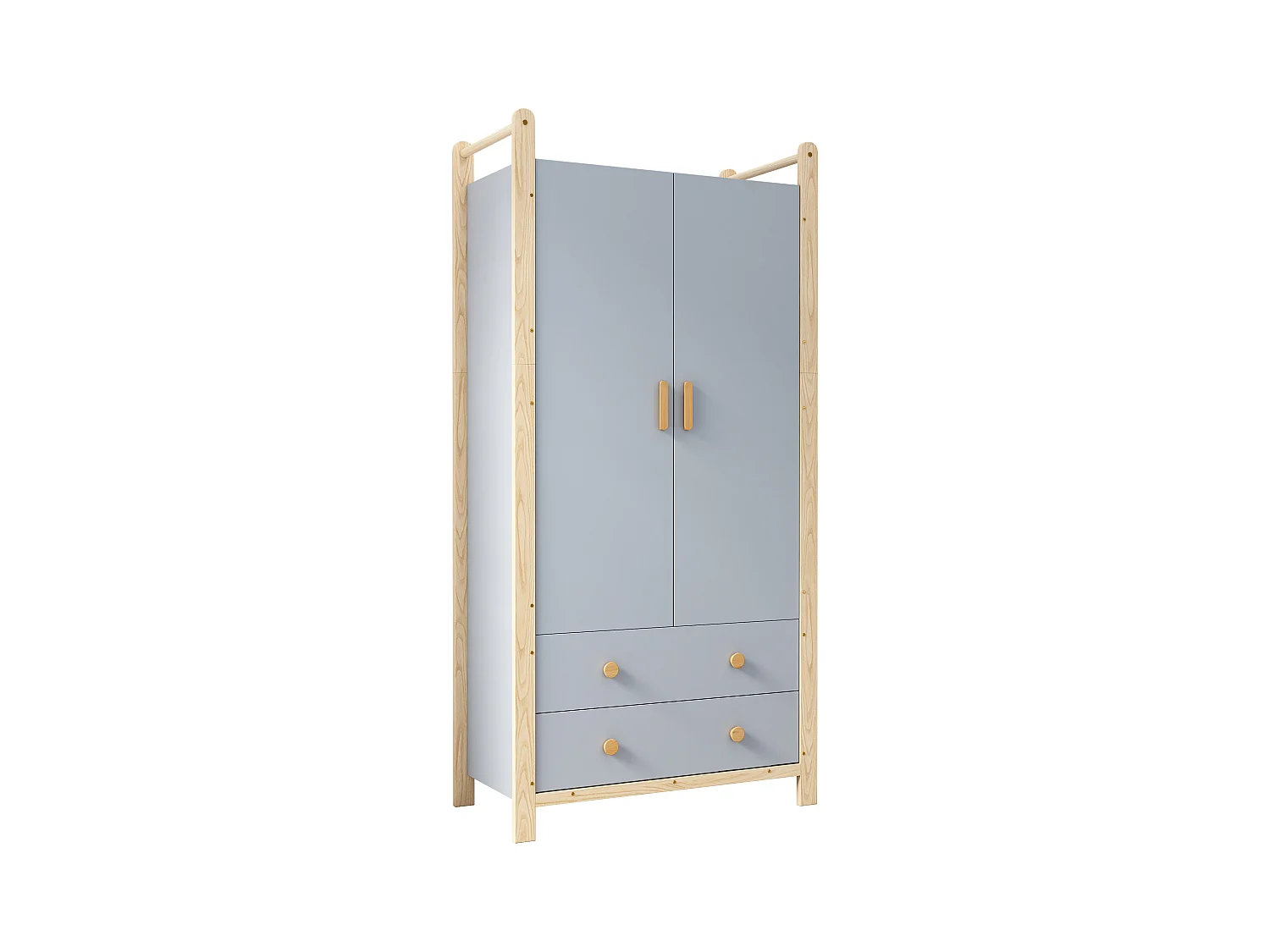 Armoire pour enfant - 90 x 45 x 180 cm - avec 2 portes + tringle à vêtements + 2 tiroirs - aggloméré - bleu