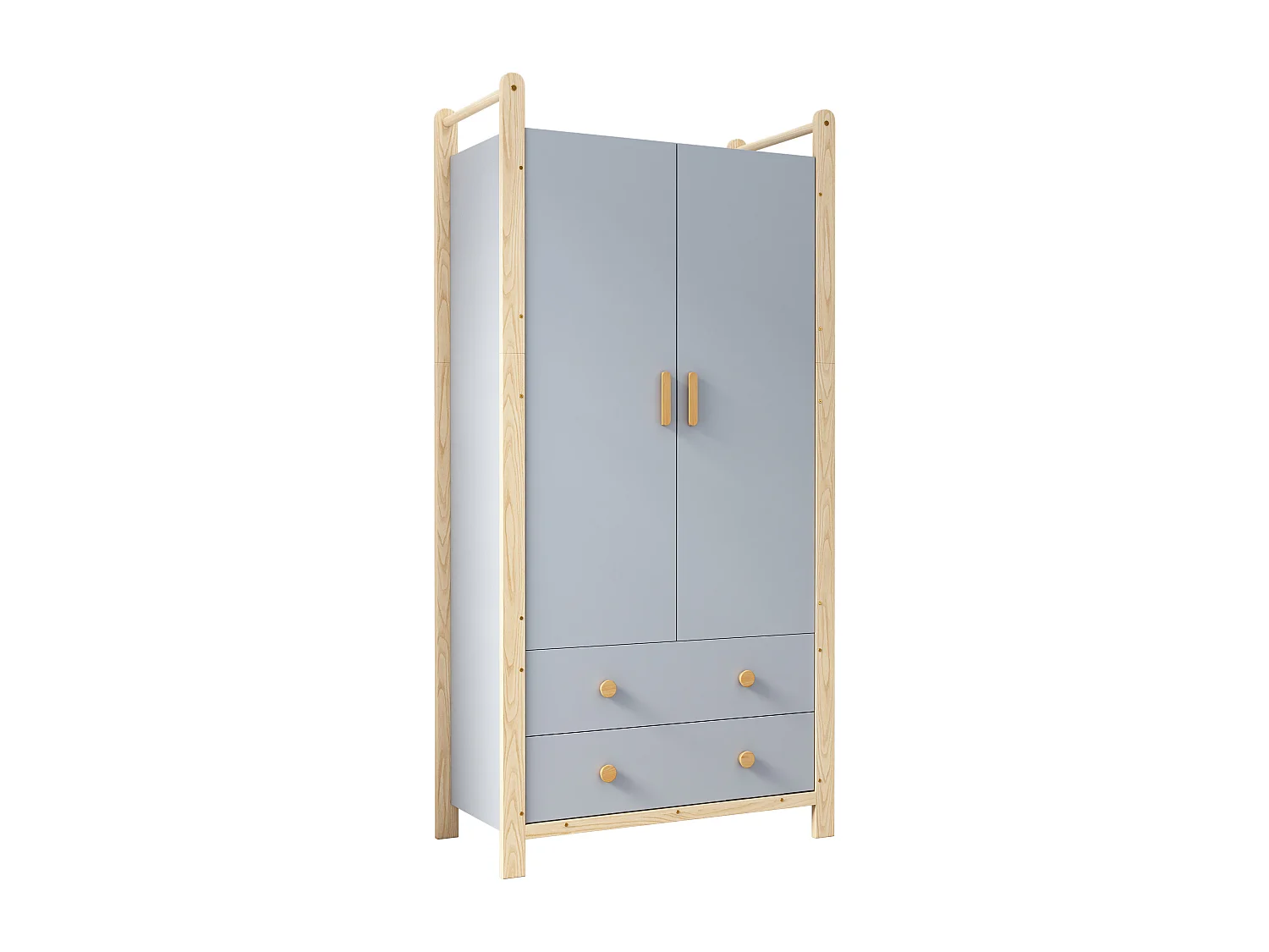 Armoire pour enfant - 90 x 45 x 180 cm - avec 2 portes + tringle à vêtements + 2 tiroirs - aggloméré - bleu