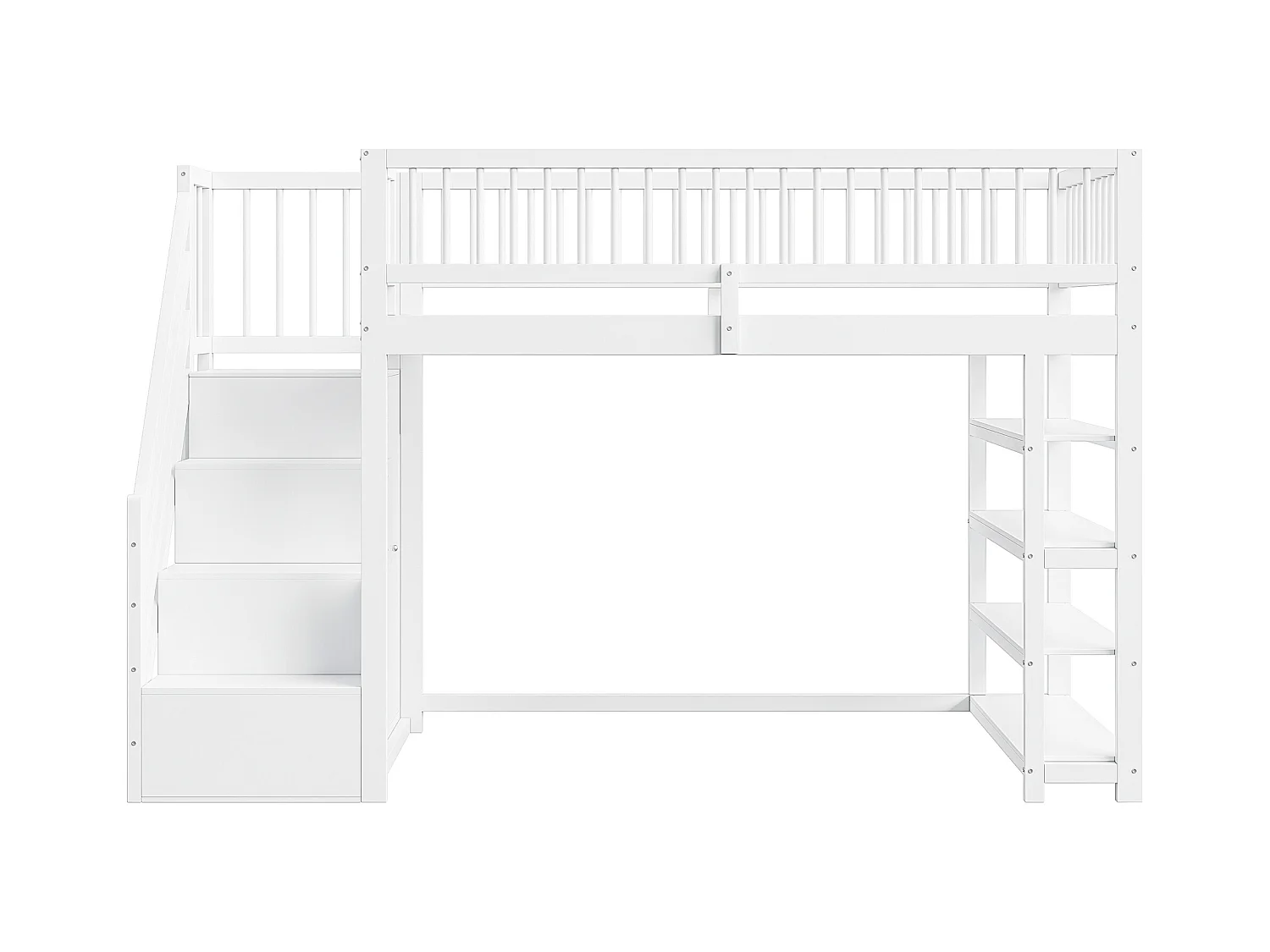 Lit mezzanine enfant - 90 x 200 - avec clôture + armoire + étagères de rangement - bois - blanc