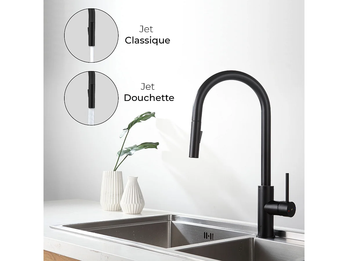 Foga Spültischmischer mit ausziehbarer Handbrause mattschwarz Essebagno