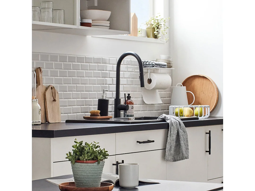 Foga Spültischmischer mit ausziehbarer Handbrause mattschwarz Essebagno