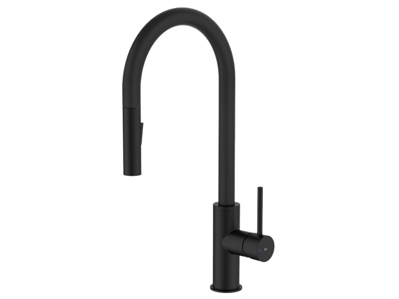 Foga Mezclador de fregadero con teleducha extraíble en negro mate Essebagno