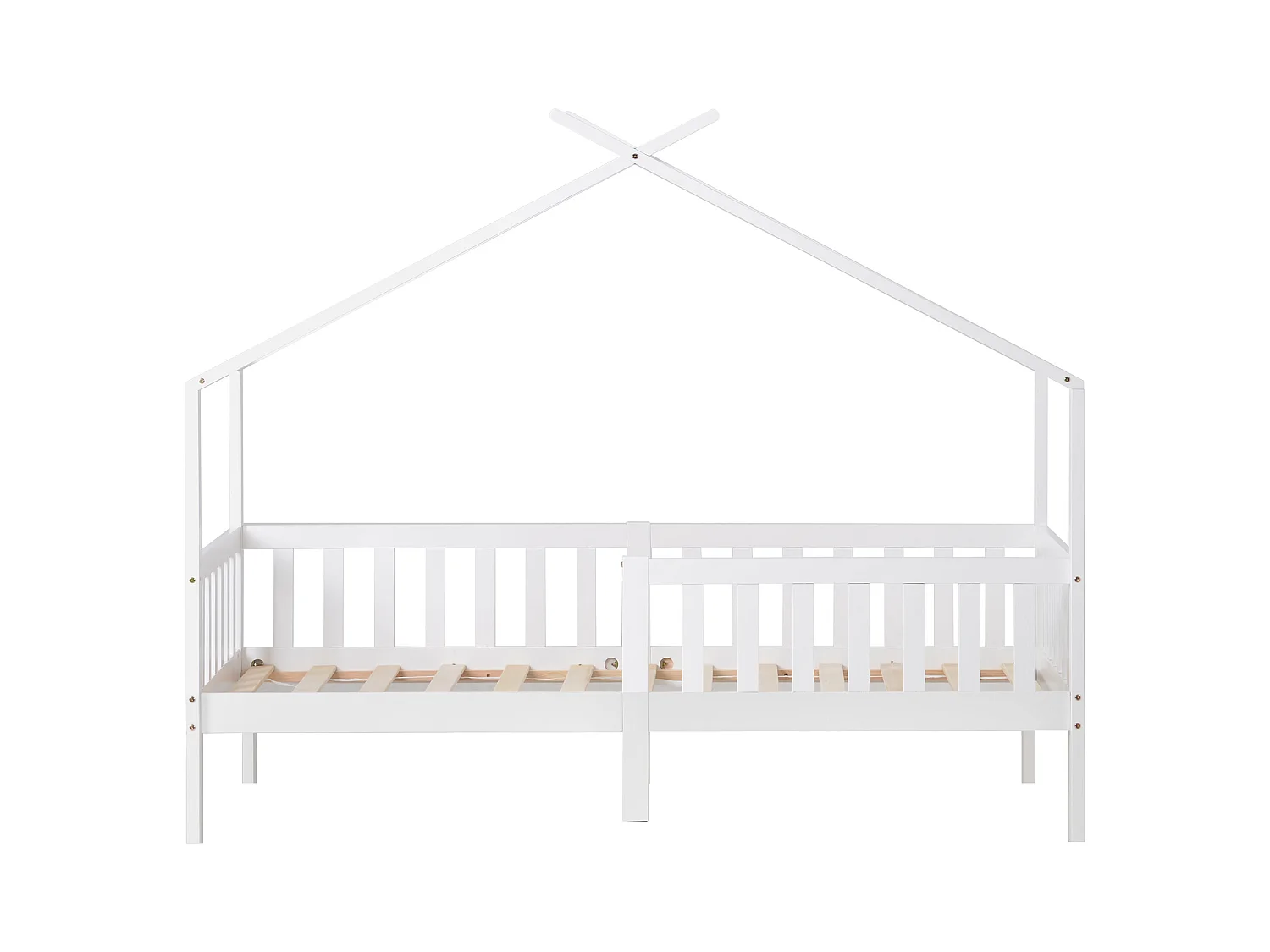 Lit cabane lit enfant 90x200cm en bois massif + MDF - avec protection antichute et sommier à lattes - Blanc