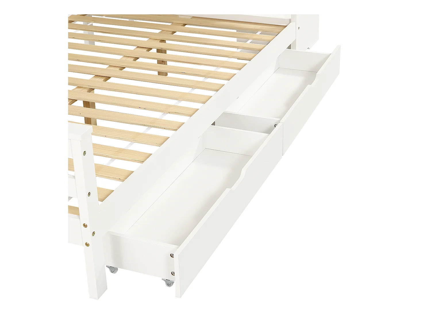 Lit superposé 90x200cm - avec 2 tiroirs - avec fenêtres - escalier avec rangement - Bois massif + MDF - Blanc (sans matelas)