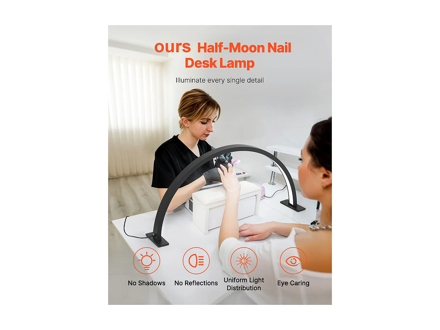 Lampe d’Esthéticienne, SucceBuy, Lampe de Bureau 30 W en Forme de Demi-lune avec Support pour Téléphone - Luminosité Réglable