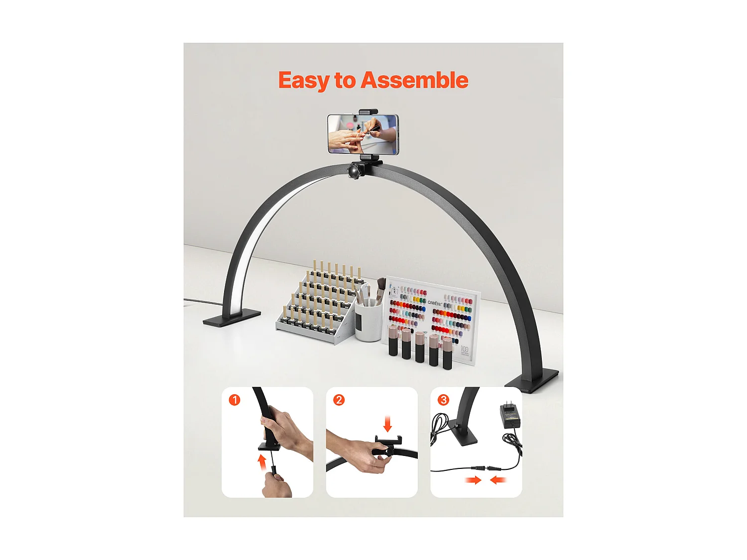 Lampe d’Esthéticienne, SucceBuy, Lampe de Bureau 30 W en Forme de Demi-lune avec Support pour Téléphone - Luminosité Réglable