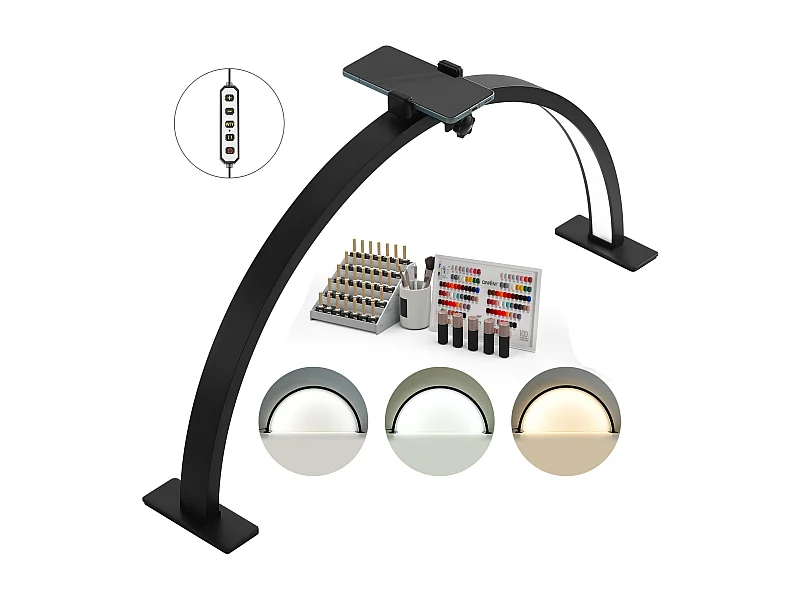 Lampe d’Esthéticienne, SucceBuy, Lampe de Bureau 30 W en Forme de Demi-lune avec Support pour Téléphone - Luminosité Réglable