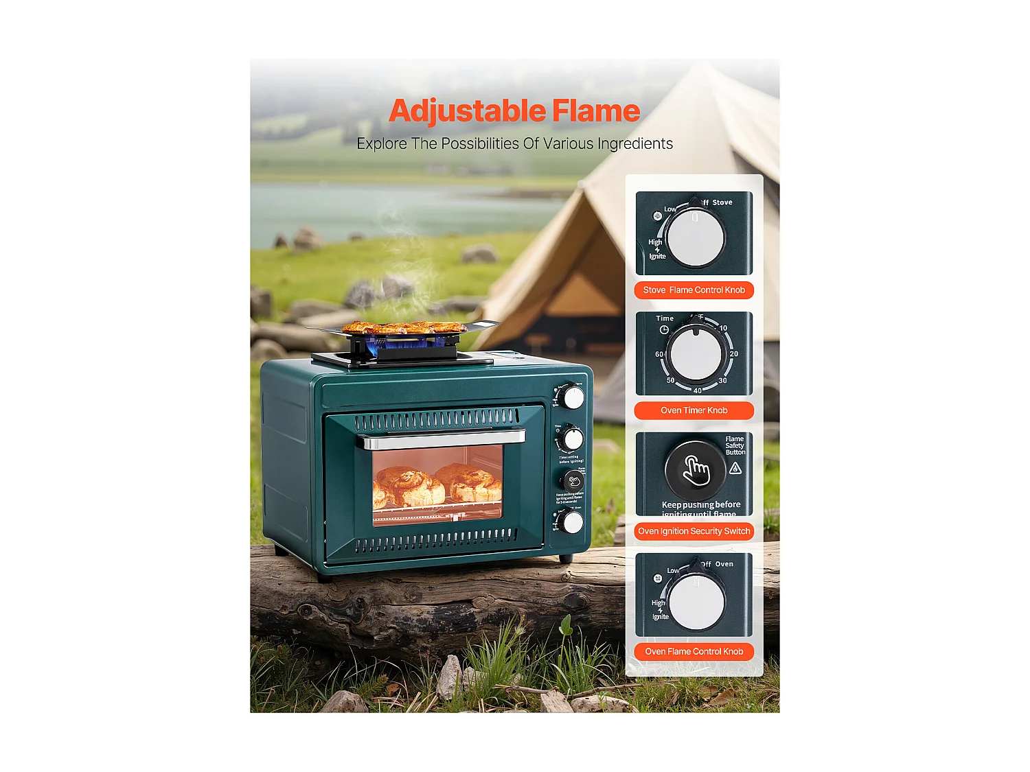 Forno a Gas SucceBuy, Fuoco Regolabile, Stufa da Campeggio a Gas Portatile 2 in 1, Schermo Antivento, con Griglia e Piano di Cottura, per Cucina all'Aperto