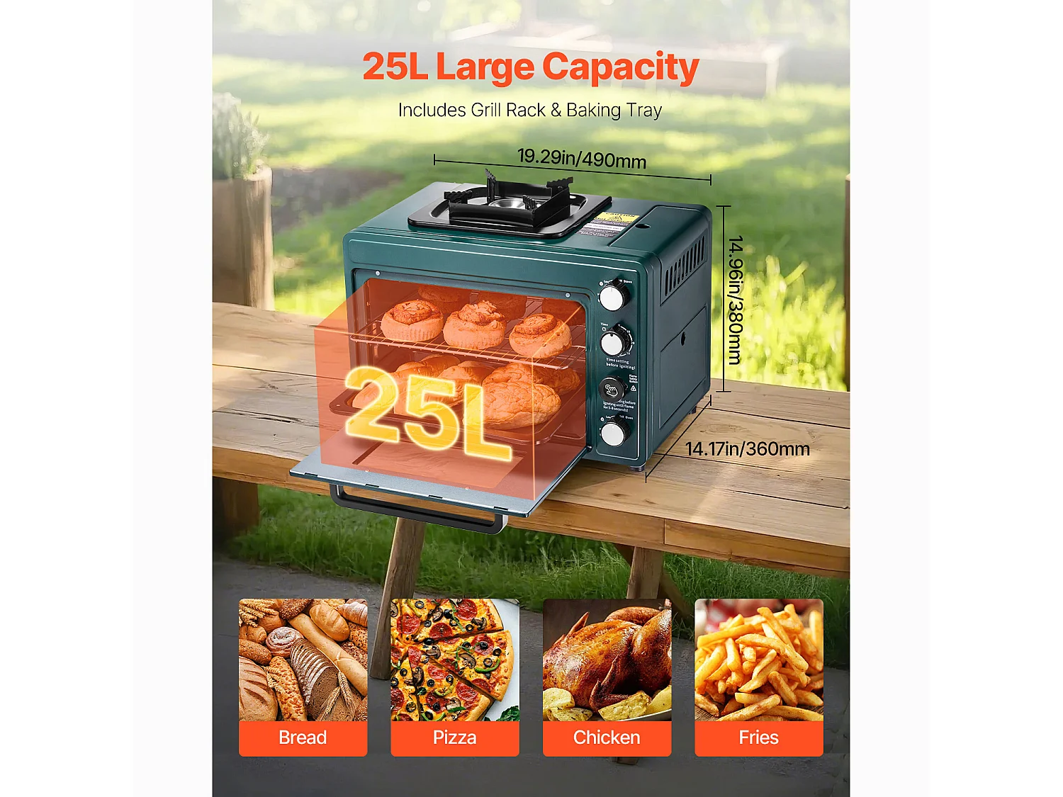 Forno a Gas SucceBuy, Fuoco Regolabile, Stufa da Campeggio a Gas Portatile 2 in 1, Schermo Antivento, con Griglia e Piano di Cottura, per Cucina all'Aperto
