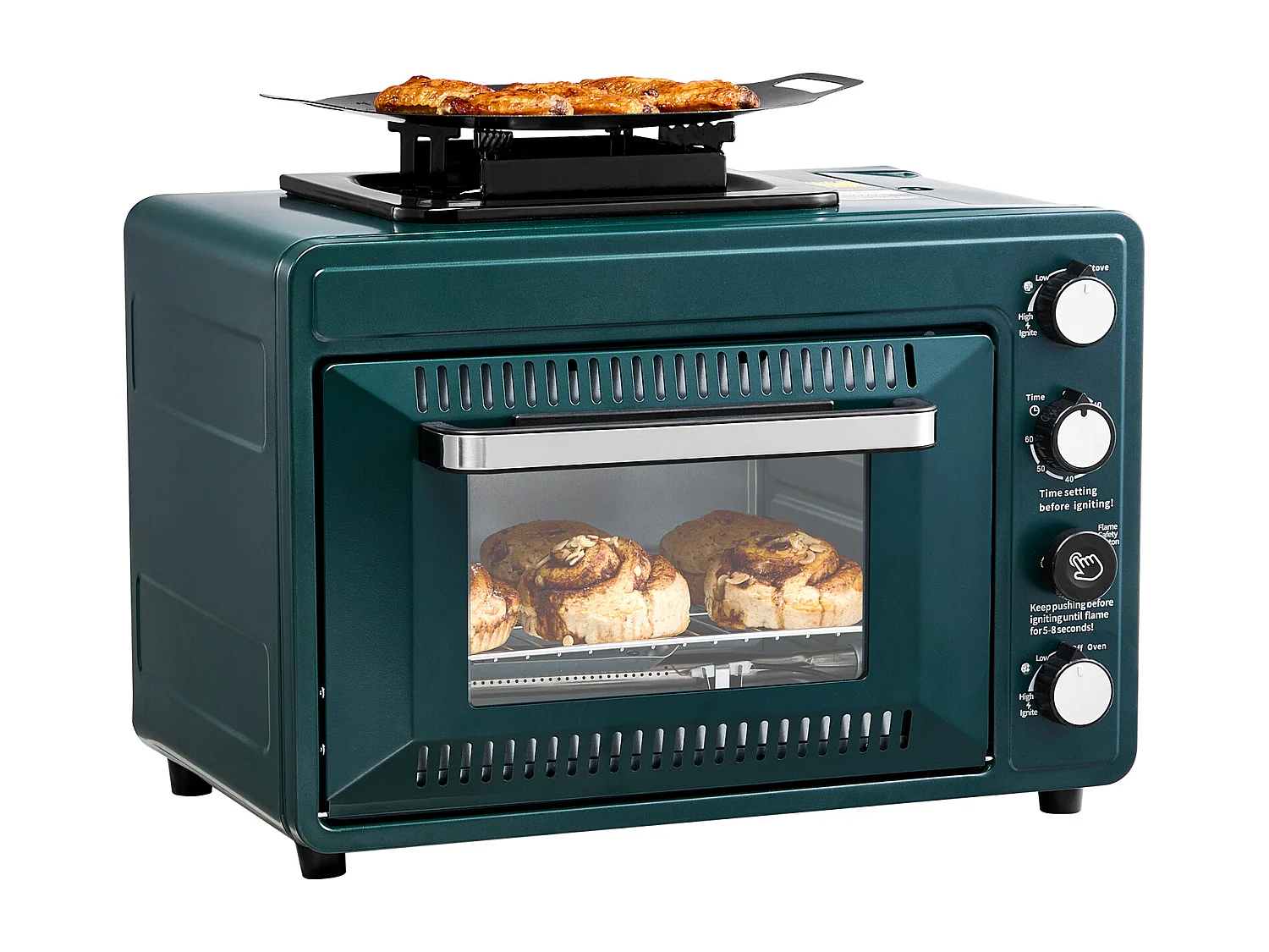Forno a Gas SucceBuy, Fuoco Regolabile, Stufa da Campeggio a Gas Portatile 2 in 1, Schermo Antivento, con Griglia e Piano di Cottura, per Cucina all'Aperto