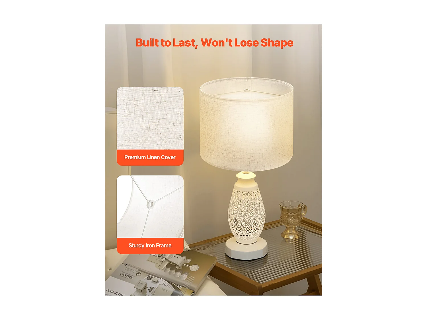 Abażur Bębnowy SucceBuy, 2 Sztuki, 33 x 33 x 25 cm, Średni Okrągły Abażur Zamienny z Lnu do Lamp Stołowych, Stojących i Wiszących, Jasny Len