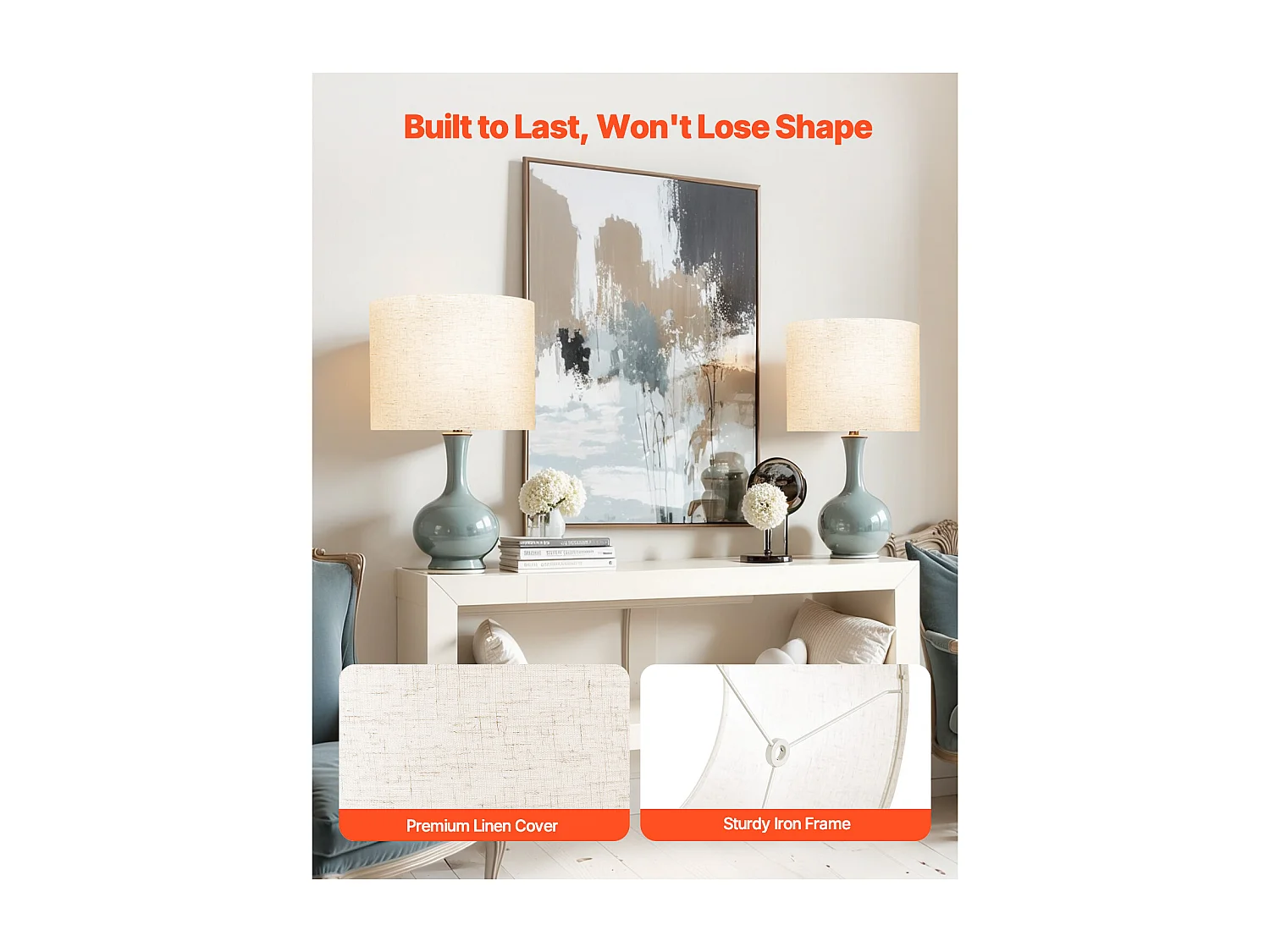 Abat-Jour Tambour SucceBuy, 2 Pcs, 40x40x30 cm, Grand Abat-Jour de Remplacement avec Harpe, pour Lampes de Table, Lampadaires et Suspensions, Lin Clair