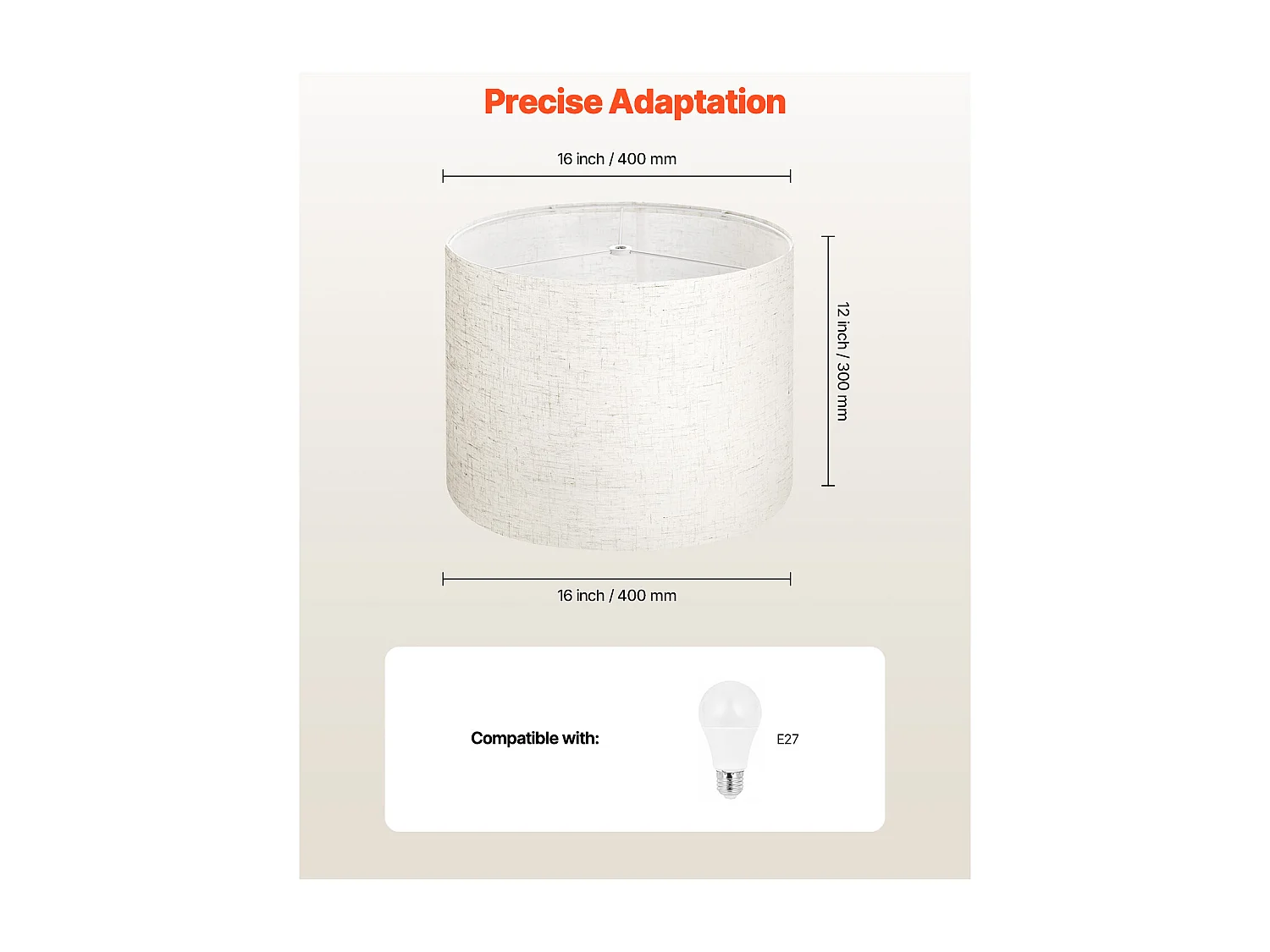 Abat-Jour Tambour SucceBuy, 2 Pcs, 40x40x30 cm, Grand Abat-Jour de Remplacement avec Harpe, pour Lampes de Table, Lampadaires et Suspensions, Lin Clair